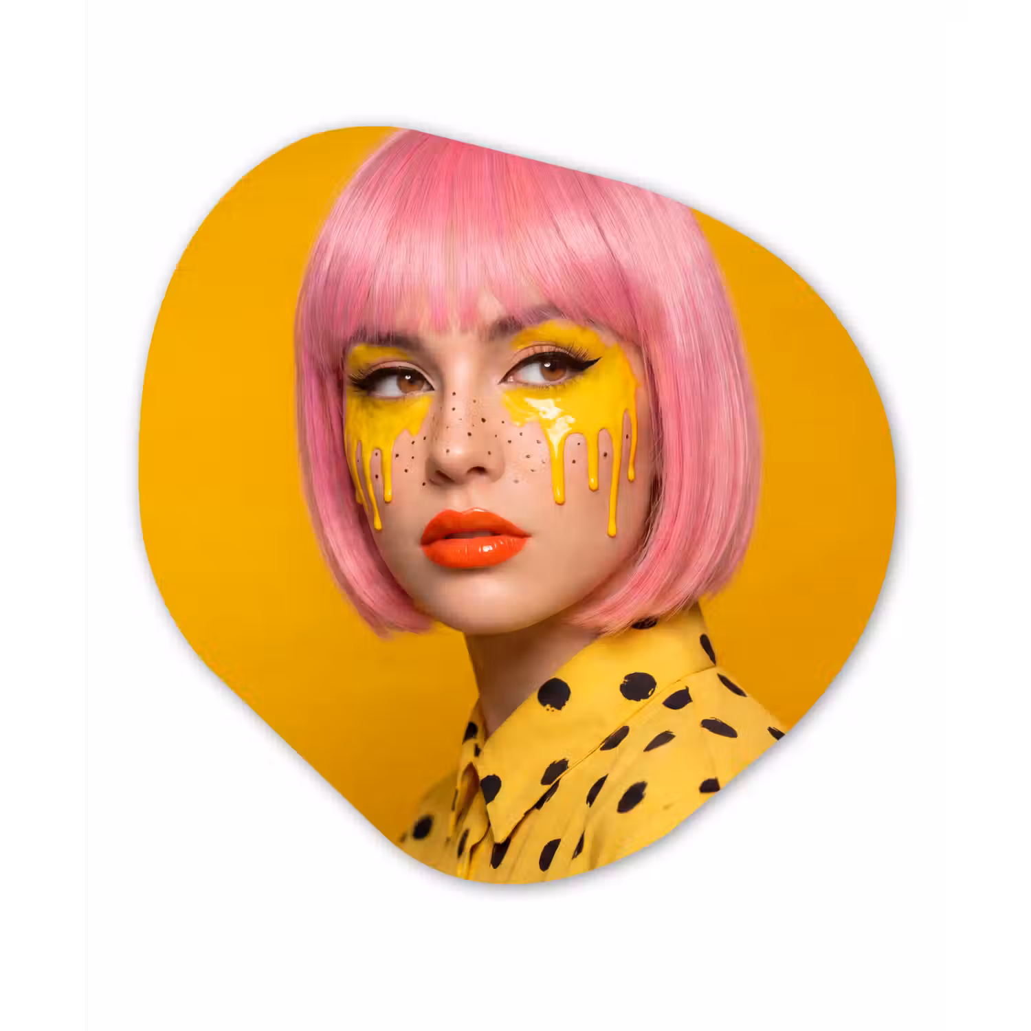 Vrouw - Portret - Abstract - Kleurrijk - Geel Wandcirkel Organisch Forex 3mm klein -3d