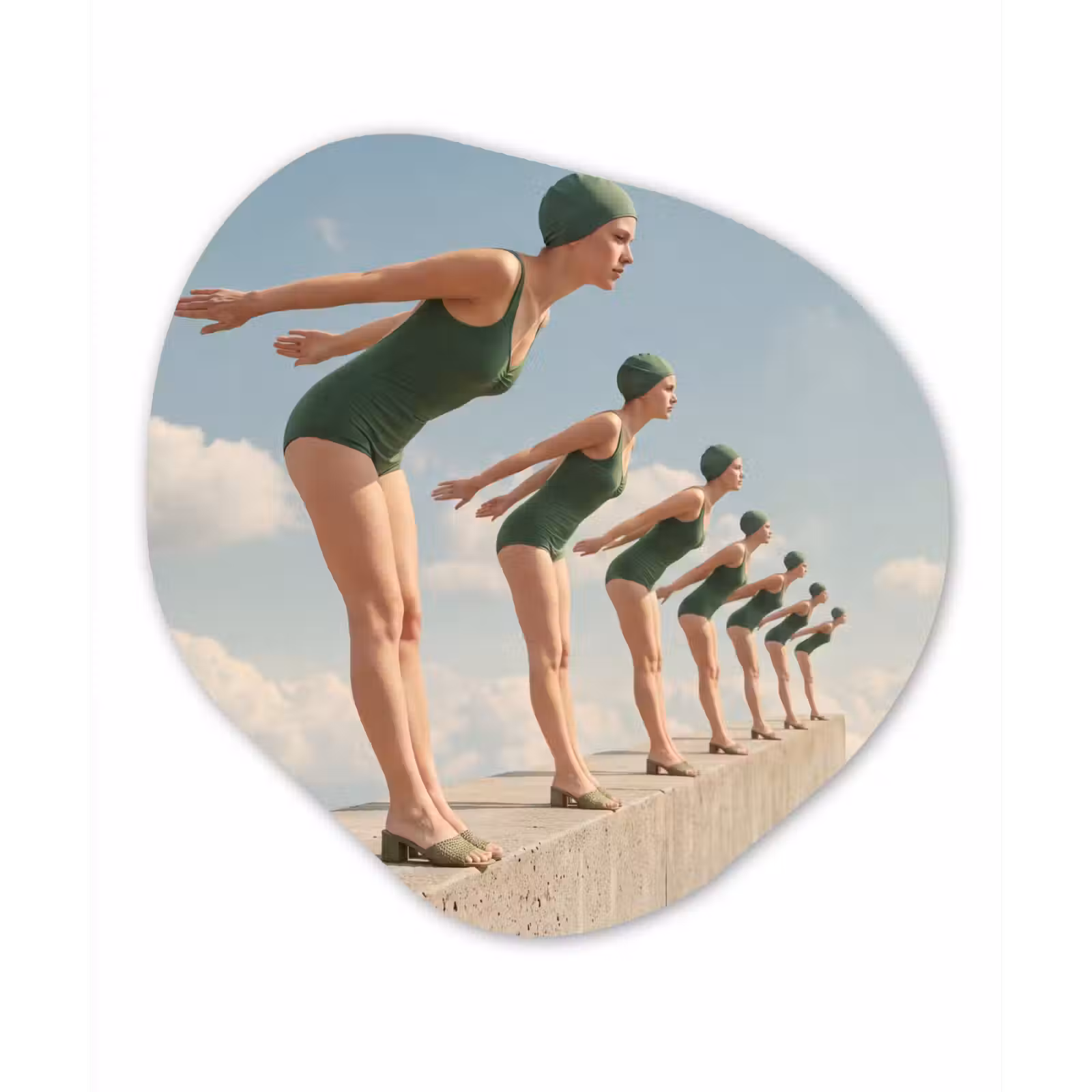 Organic - Forex - Women - Diving Pose - Clouds - Vrouwen - Duikhouding - Wolken Wandcirkel Organisch Forex 3mm klein