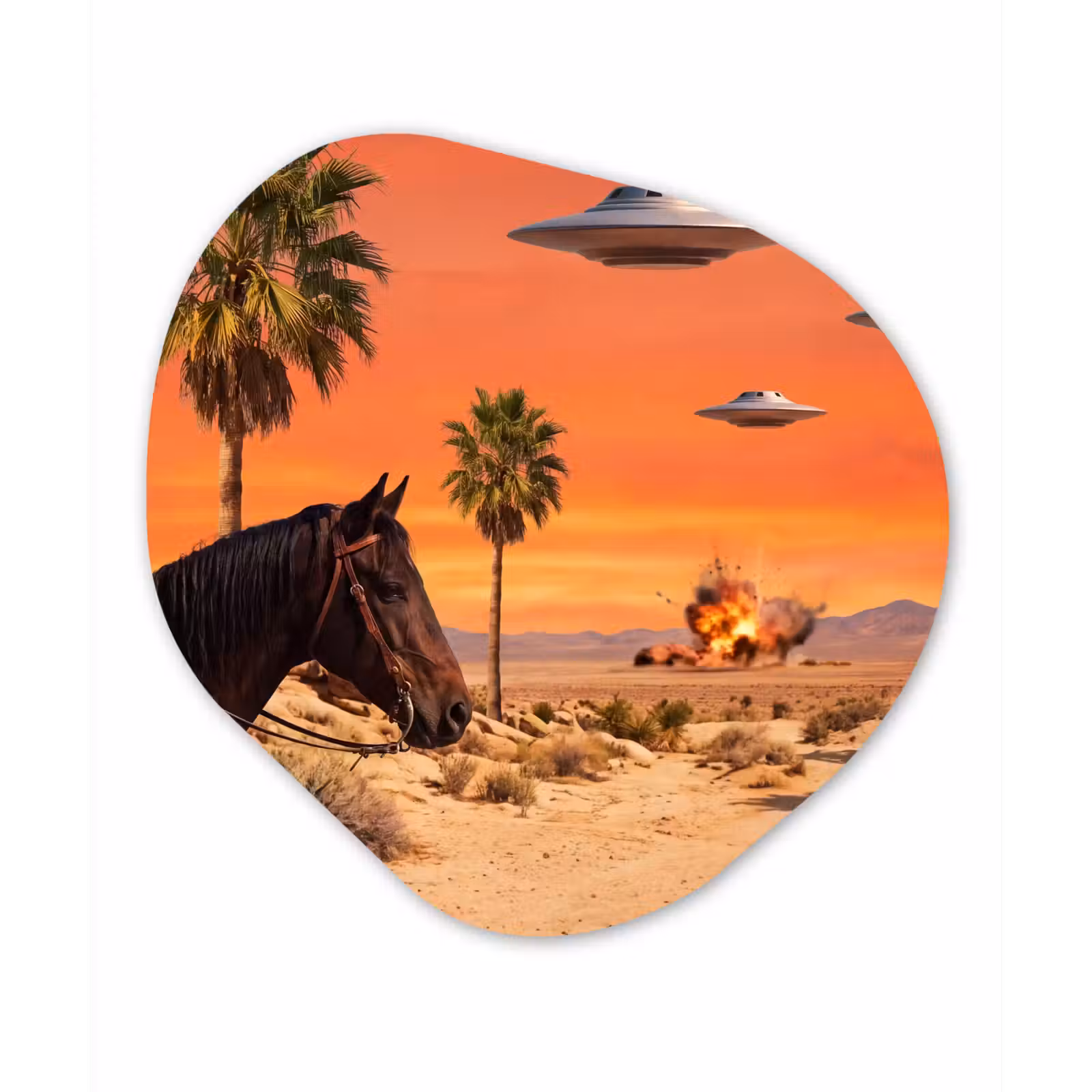 Organic - Glass - Cowboy - Horse - Desert - Cowboy - Paard - Woestijn Wandcirkel Organisch Plexiglas middel