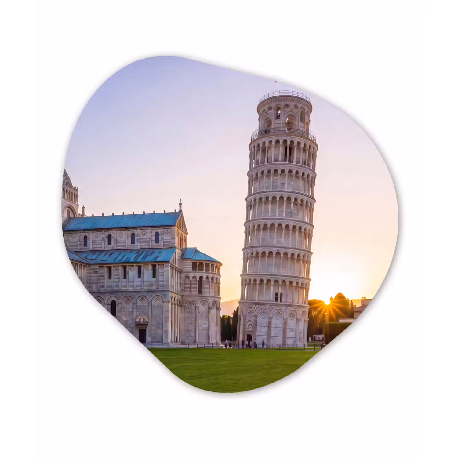 Architectuur - Toren - Pisa - Italië - Zonsondergang Wandcirkel Organisch Aluminium middel -3d