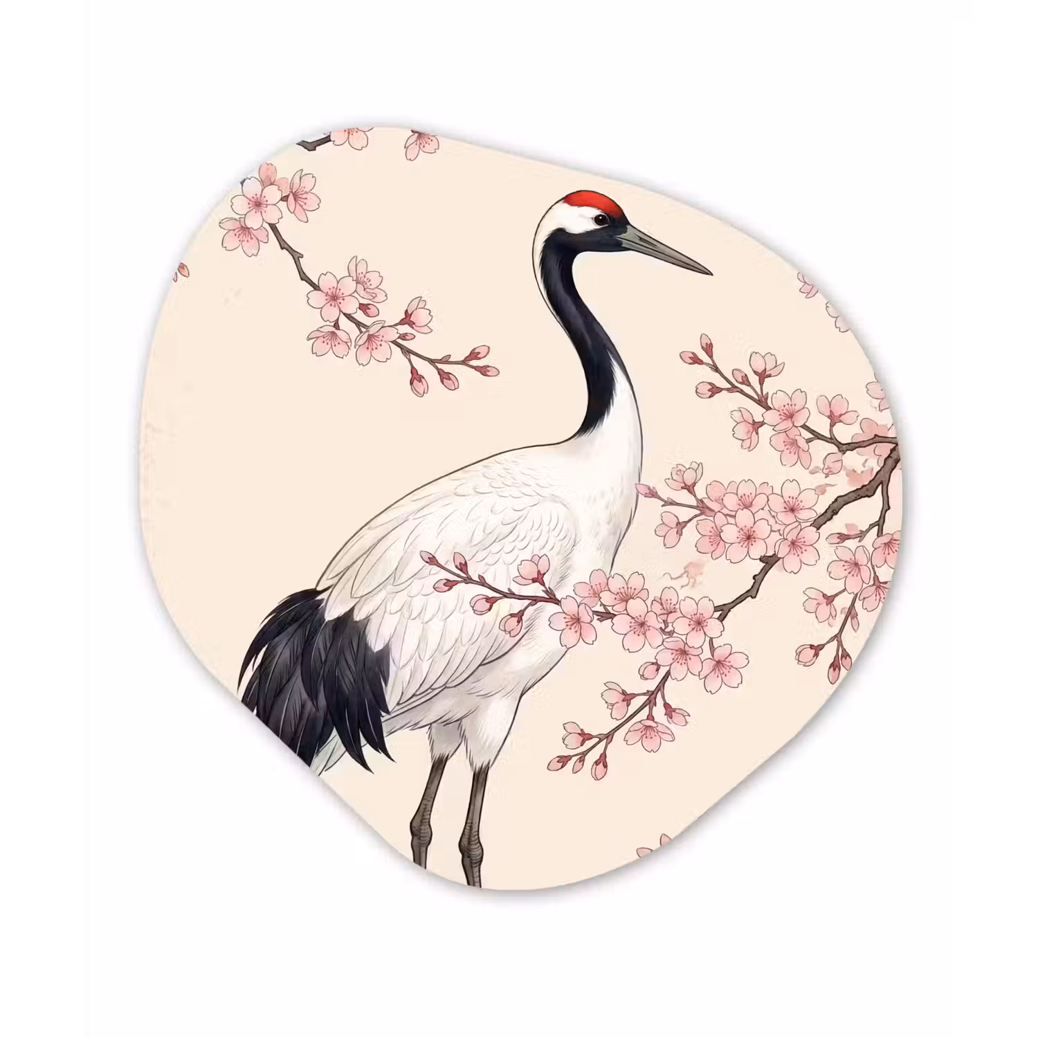 Aziatisch - Kraanvogel - Beige Wandcirkel Organisch Aluminium middel -3d