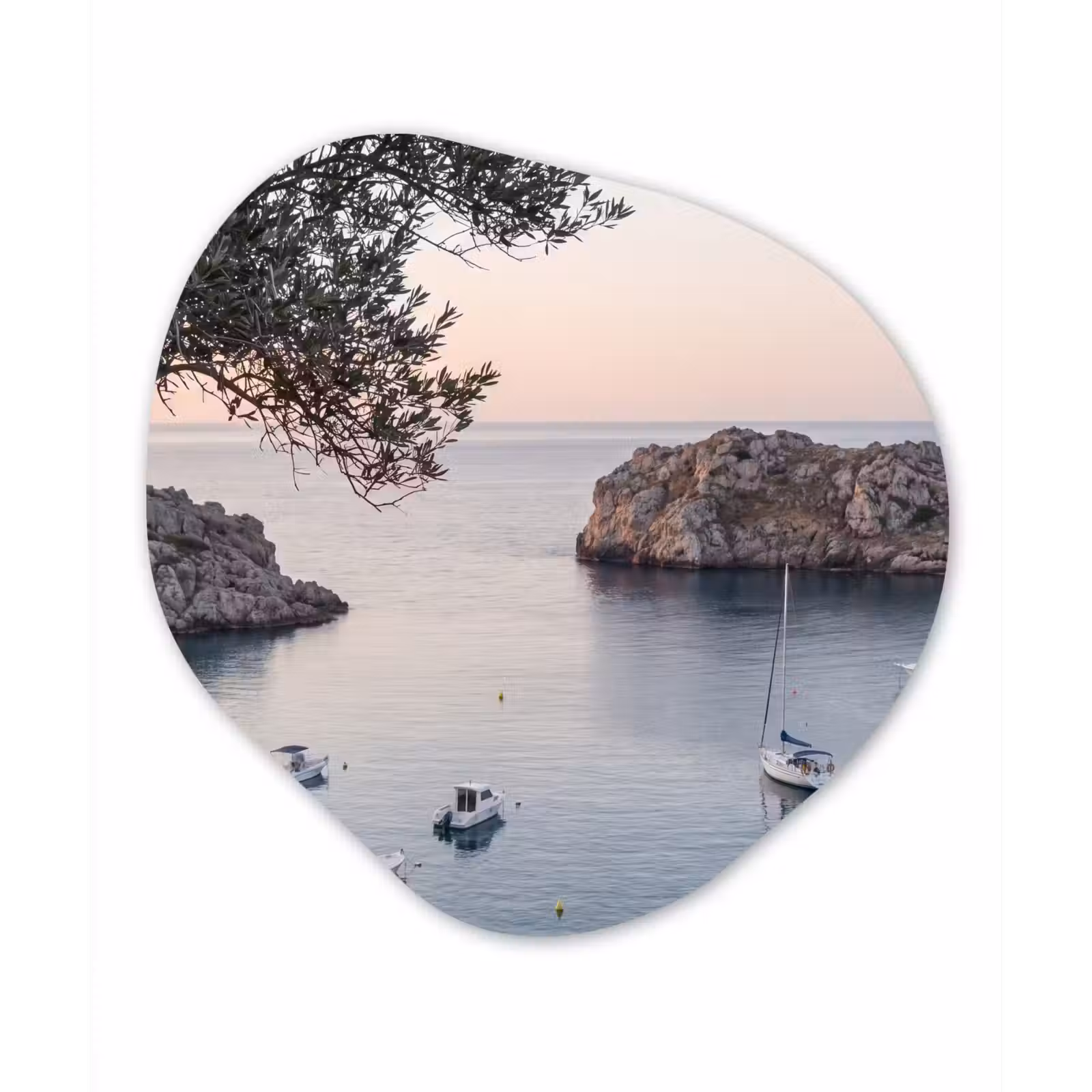 Organic painting - Aluminum -. Bay - boats - sunset - Baai - boten - zonsondergang Wandcirkel Organisch Aluminium middel