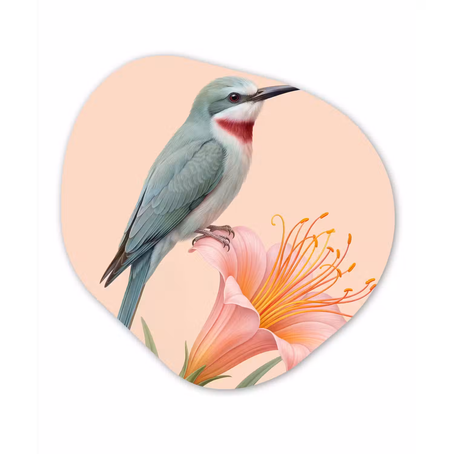 Vogel - Bloem - Natuur - Roze Wandcirkel Organisch Aluminium middel -3d