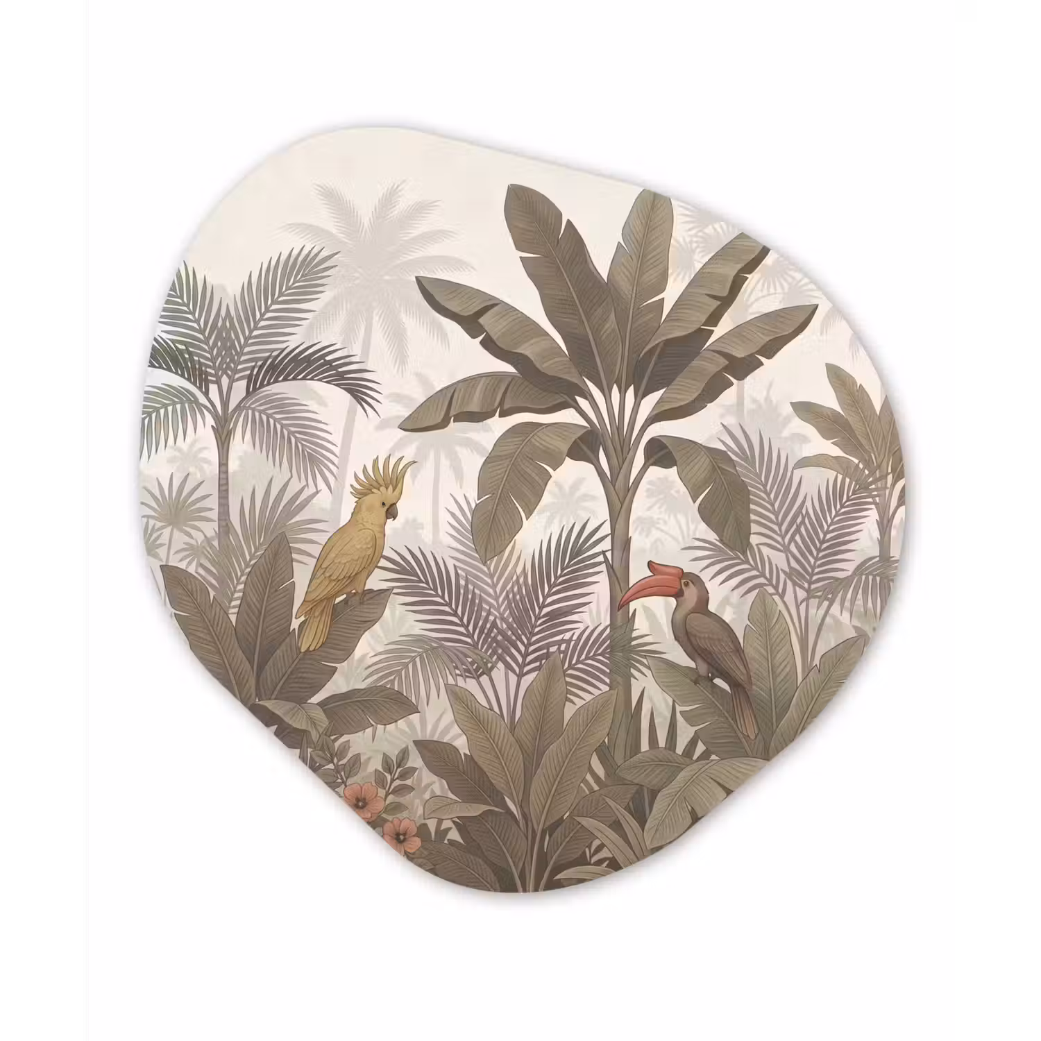 Vogel - Jungle - Tropisch - Illustratie - Groen Wandcirkel Organisch Aluminium middel -3d