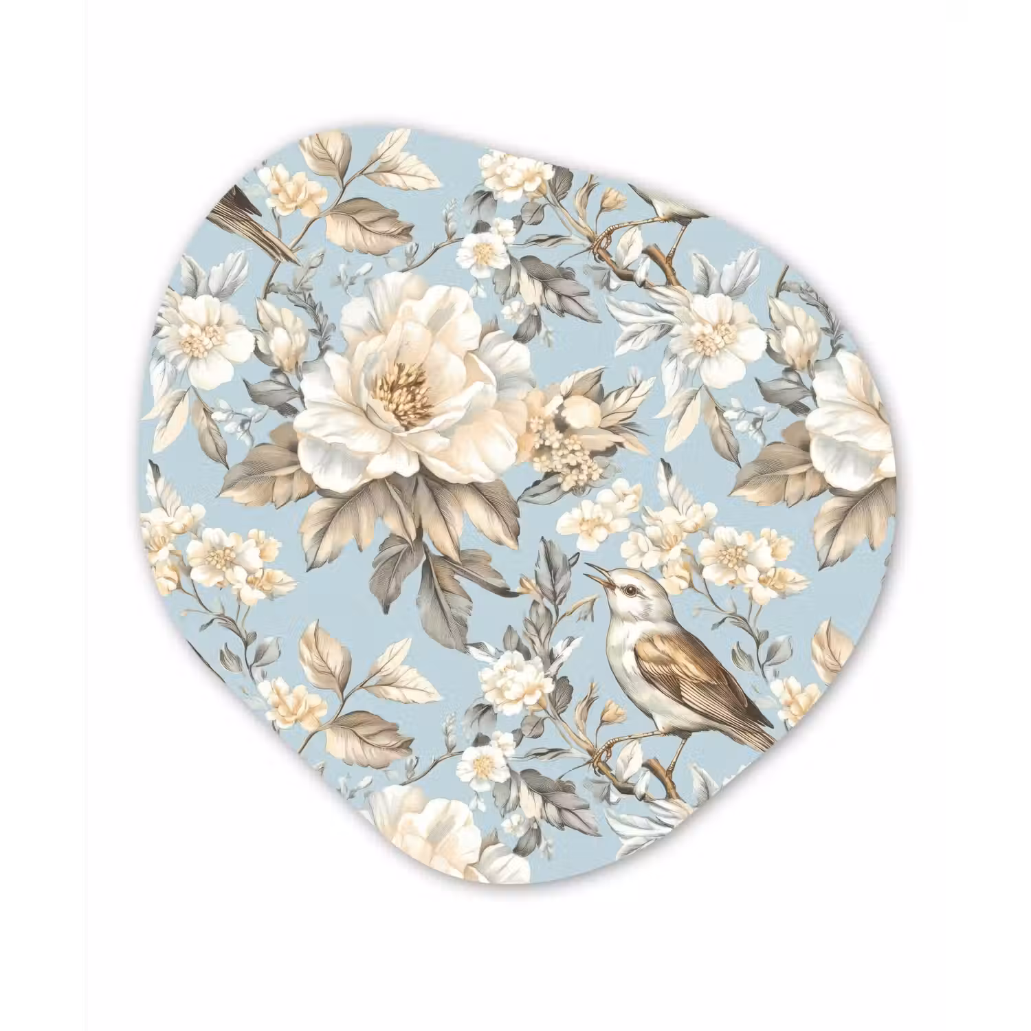Botanisch - Zangvogel - Blauw Wandcirkel Organisch Aluminium middel 851 -3d