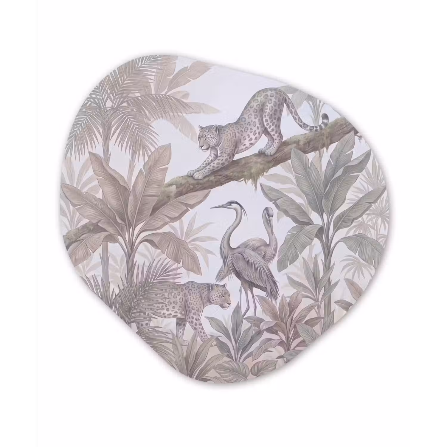 Kat - Vogel - Jungle - Illustratie - Dieren Wandcirkel Organisch Aluminium middel -3d