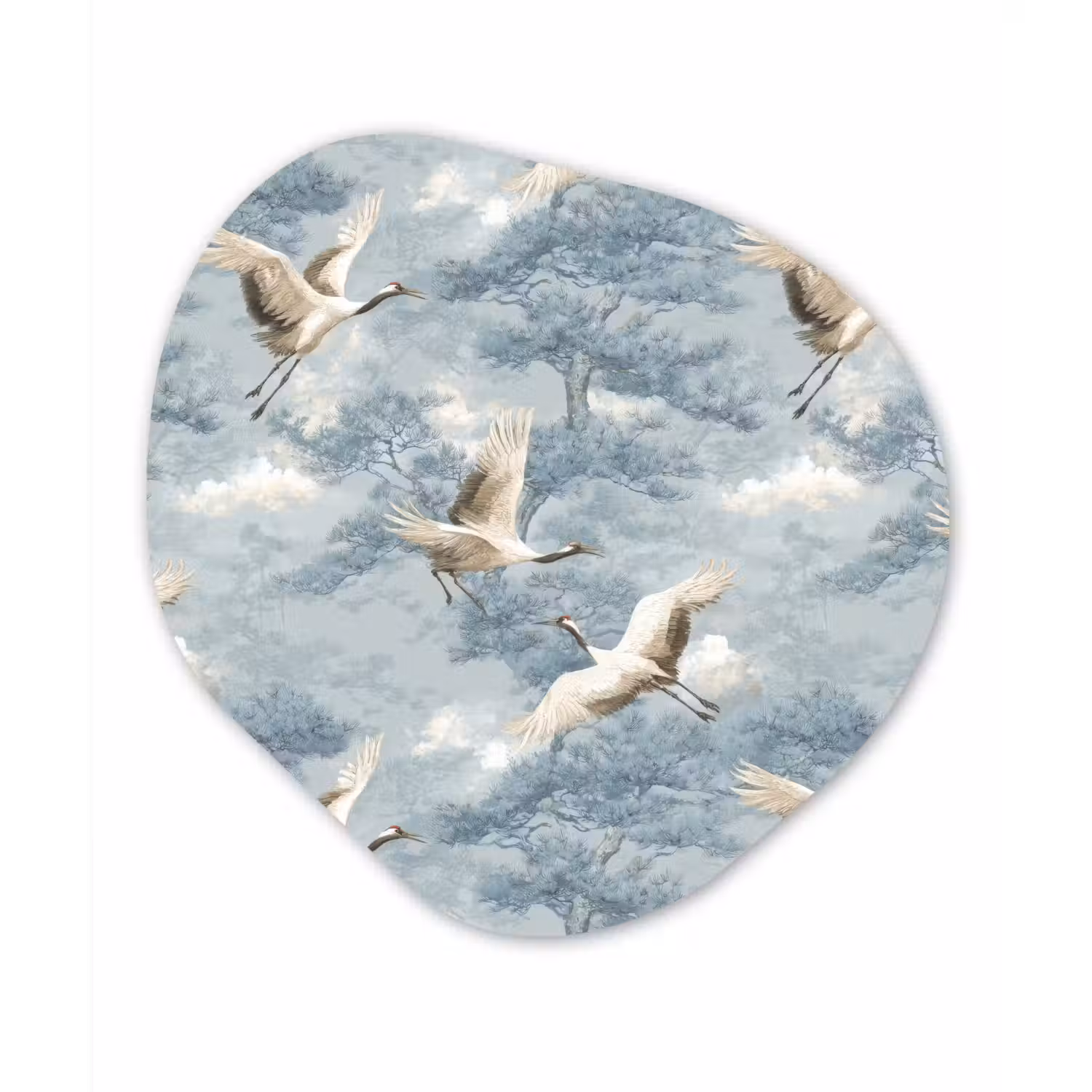 Wolken - Kraanvogels - Blauw Wandcirkel Organisch Aluminium middel 851 -3d