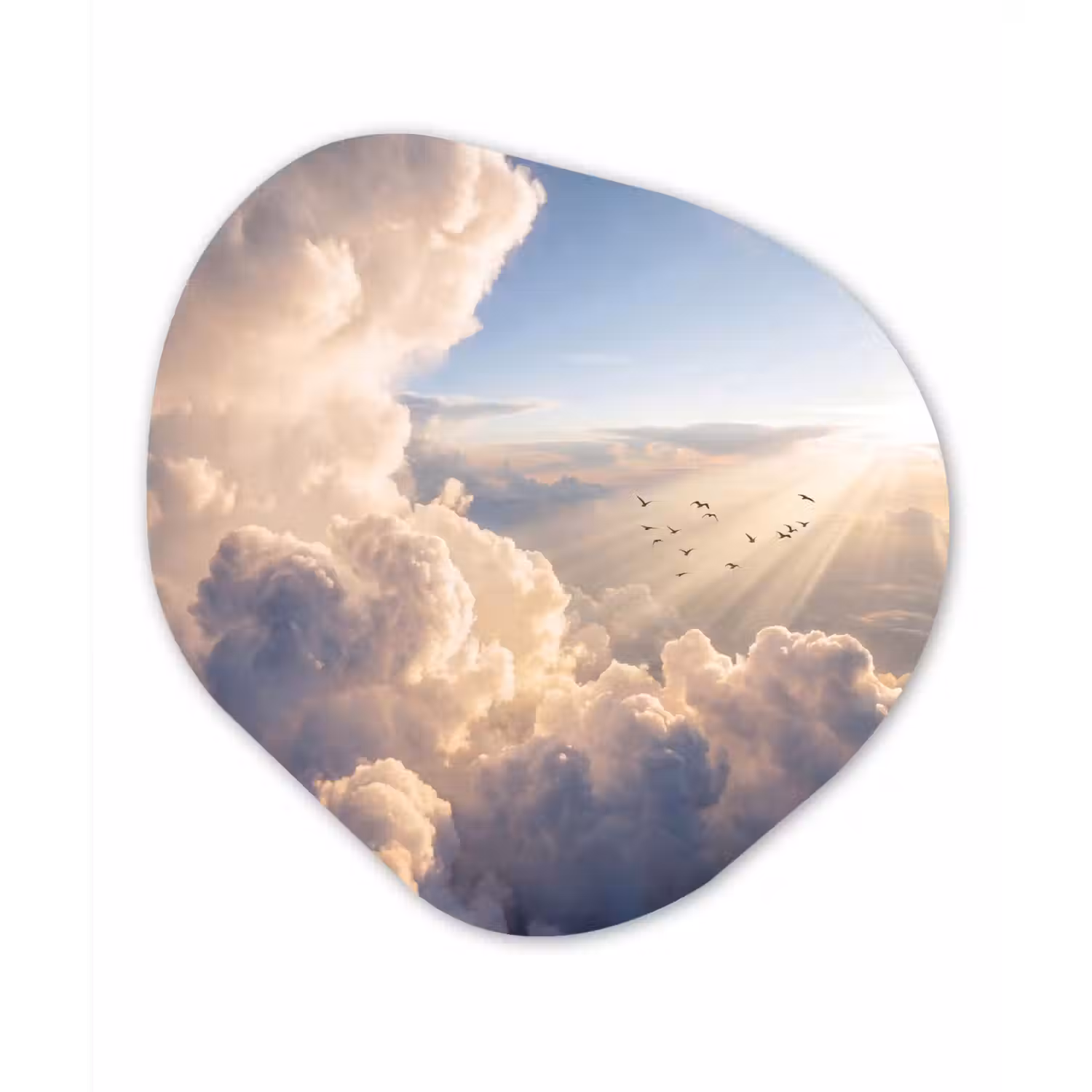 Wolken - Zonnestralen - Natuur - Wit Wandcirkel Organisch Aluminium middel -3d