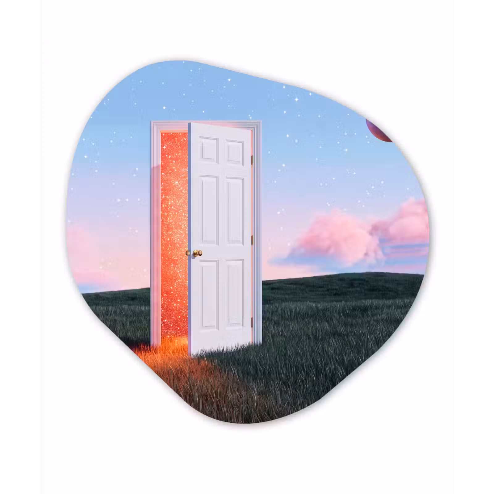 Organic painting - Aluminum -. Door - Fantasy - Space - Deur - Fantasie - Ruimte Wandcirkel Organisch Aluminium middel
