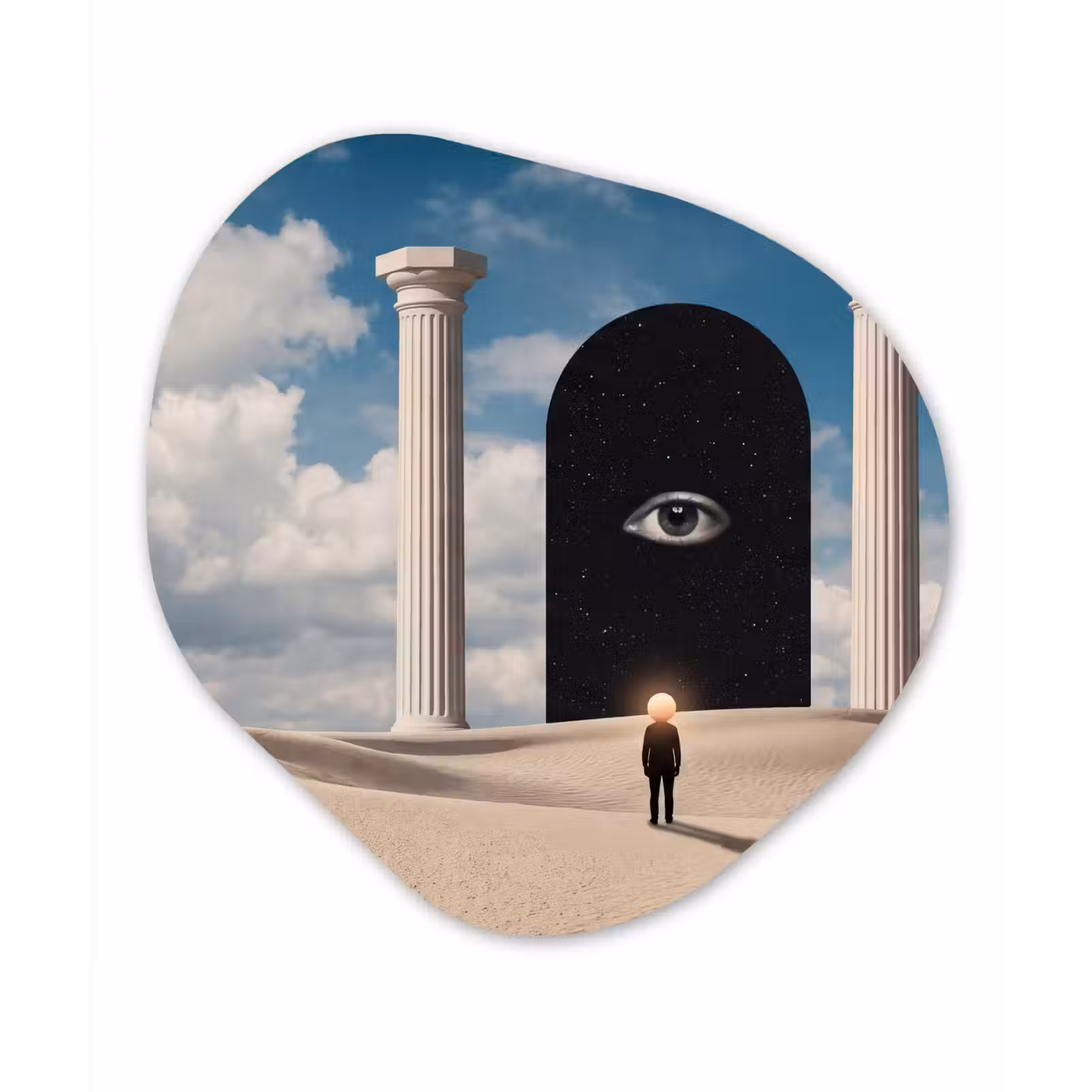 Organic painting - Aluminum -. Dream - Desert - Eye - Droom - Woestijn - Oog Wandcirkel Organisch Aluminium middel