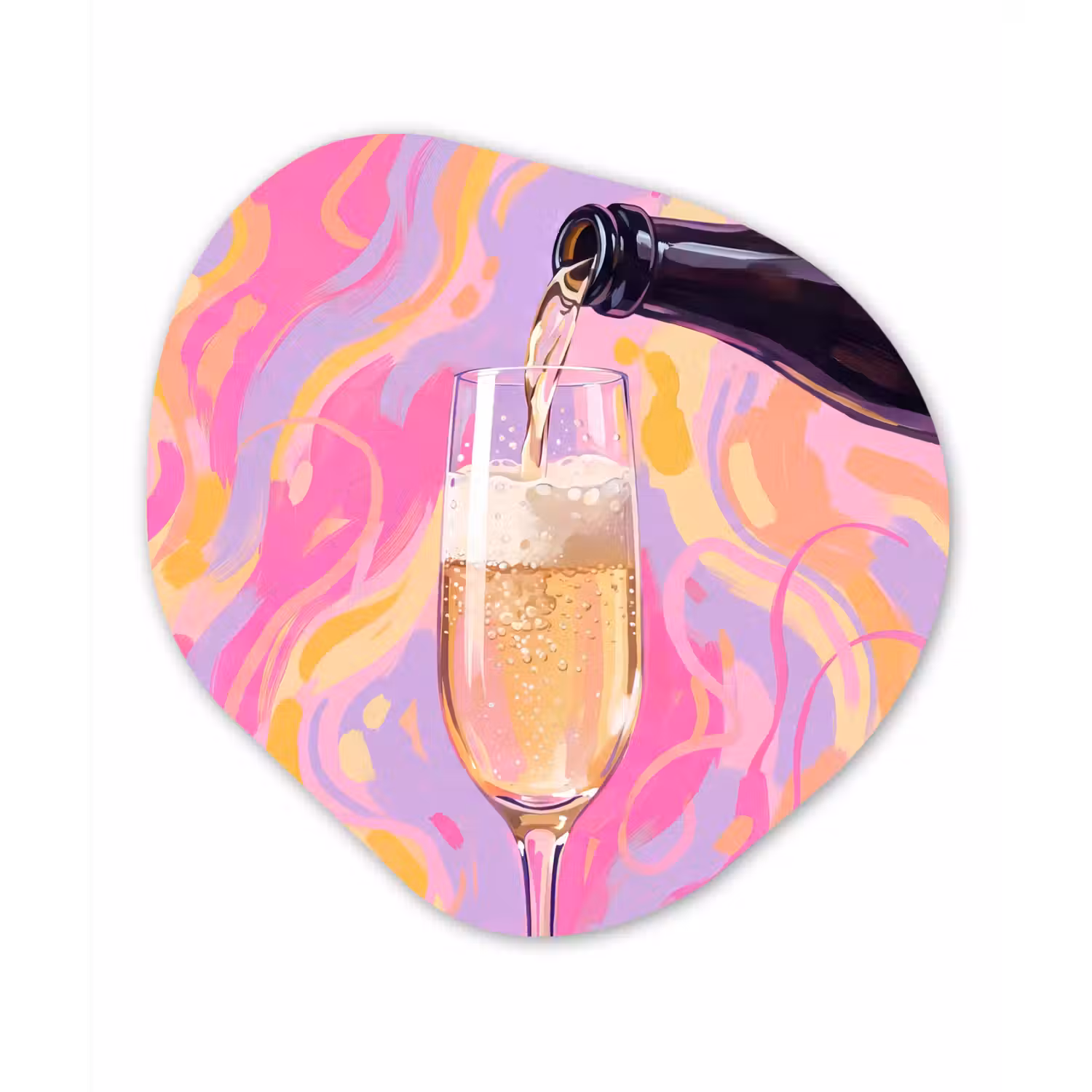 Drank - Inschenken - Feest - Abstract - Roze Wandcirkel Organisch Aluminium middel -3d
