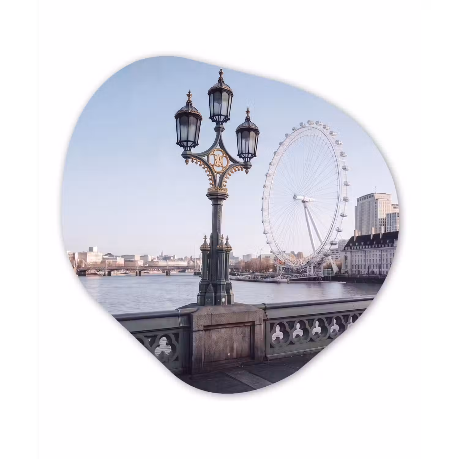 Reuzenrad - Londen - Stad - Architectuur - Brug Wandcirkel Organisch Aluminium middel -3d