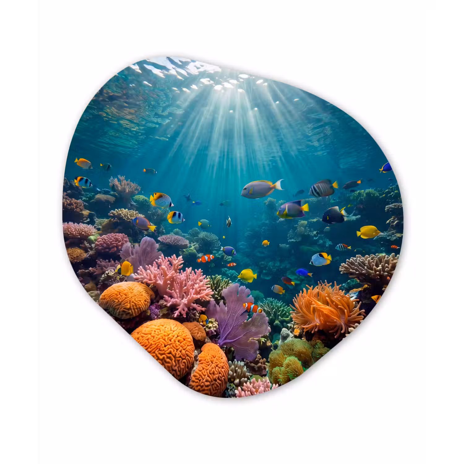 Vis - Koraal - Oceaan - Natuur - Kleurrijk Wandcirkel Organisch Aluminium middel -3d