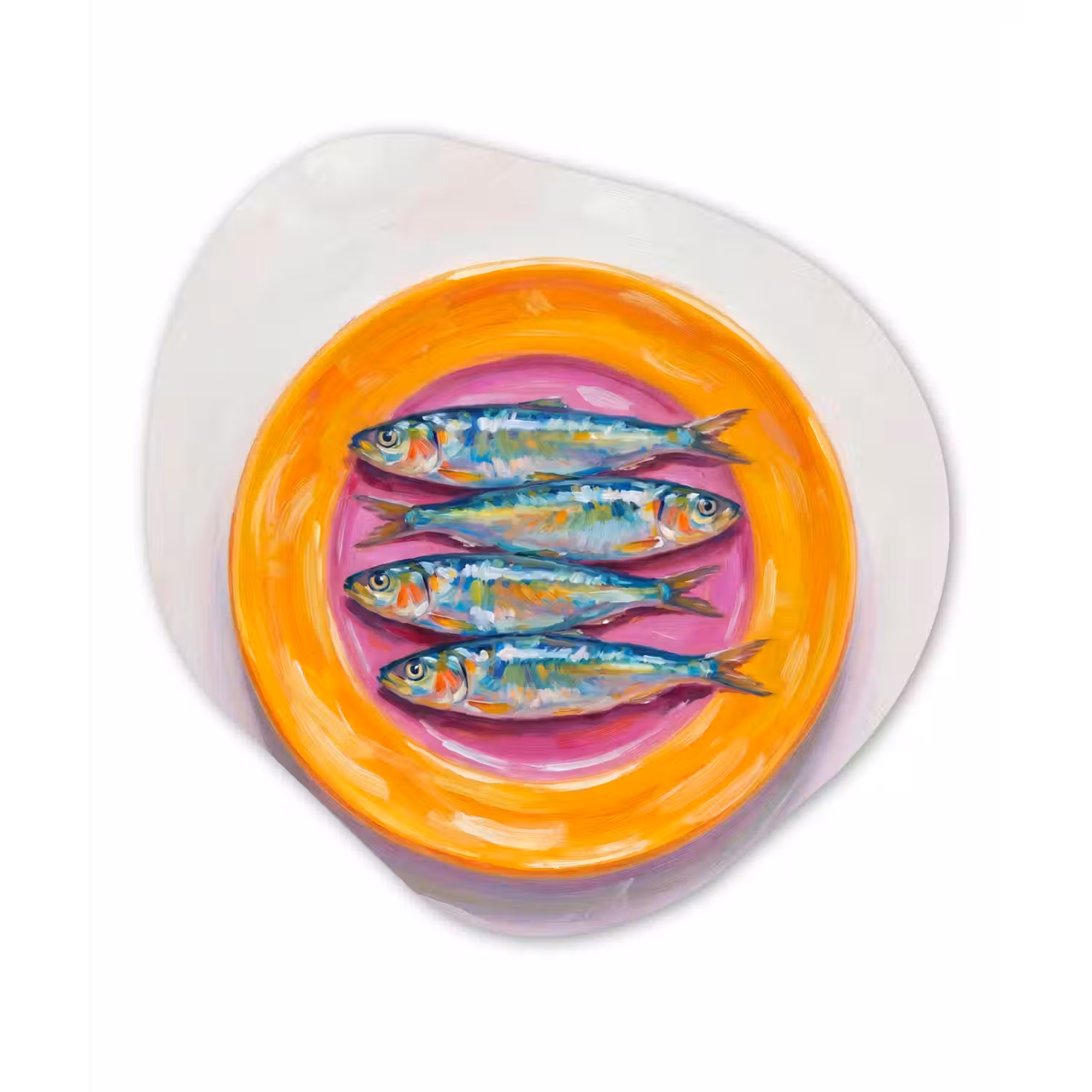Vis - Vier - Eten - Modern - Kleurrijk Wandcirkel Organisch Aluminium middel -3d