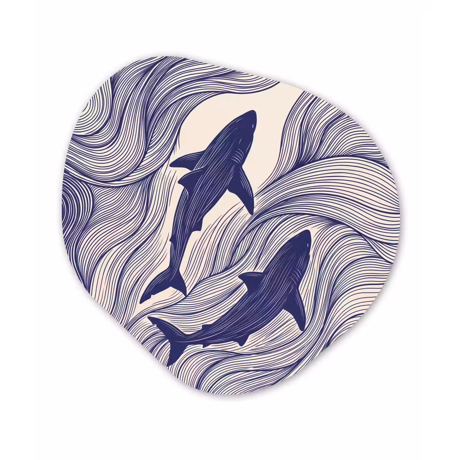 Vis - Oceaan - Lijntekening - Blauw - Dieren Wandcirkel Organisch Aluminium middel -3d