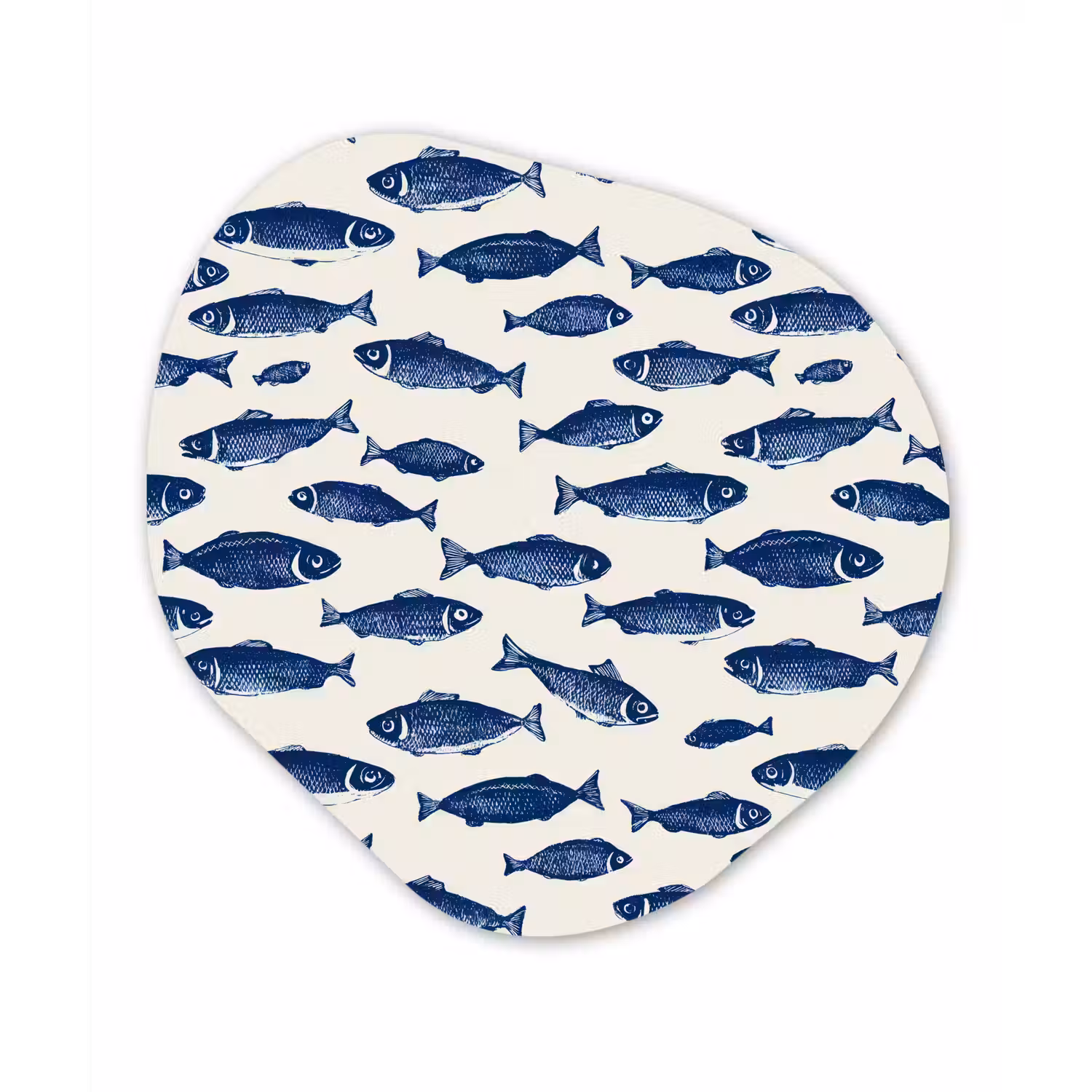 Vissen - Patroon - Blauw - Wit Wandcirkel Organisch Aluminium middel 851 -3d