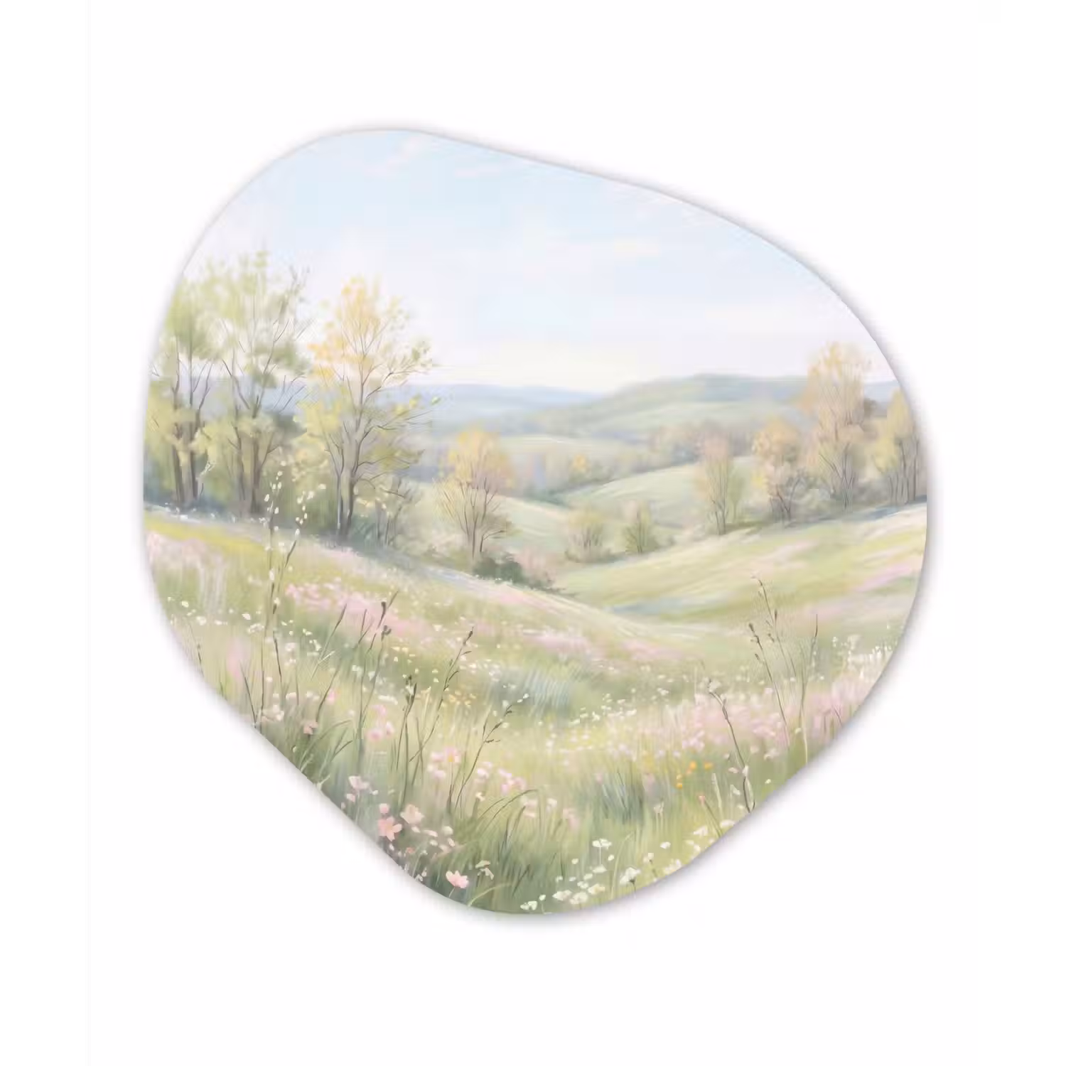 Bloemen veld - Bloemen - Groen Wandcirkel Organisch Aluminium middel -3d
