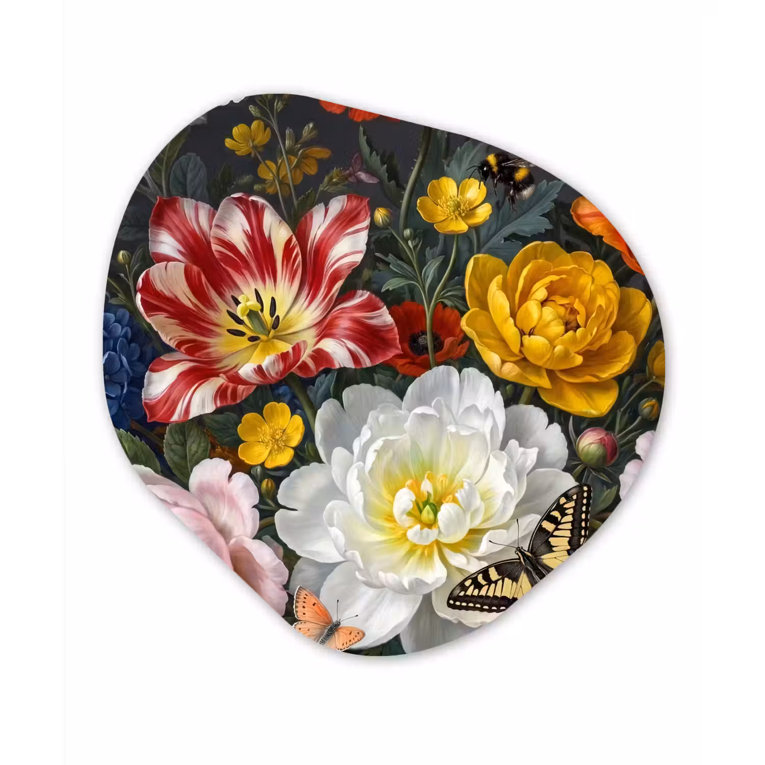 Bloemen - Boeket - Klassiek - Kleurrijk - Natuur Wandcirkel Organisch Aluminium middel -3d