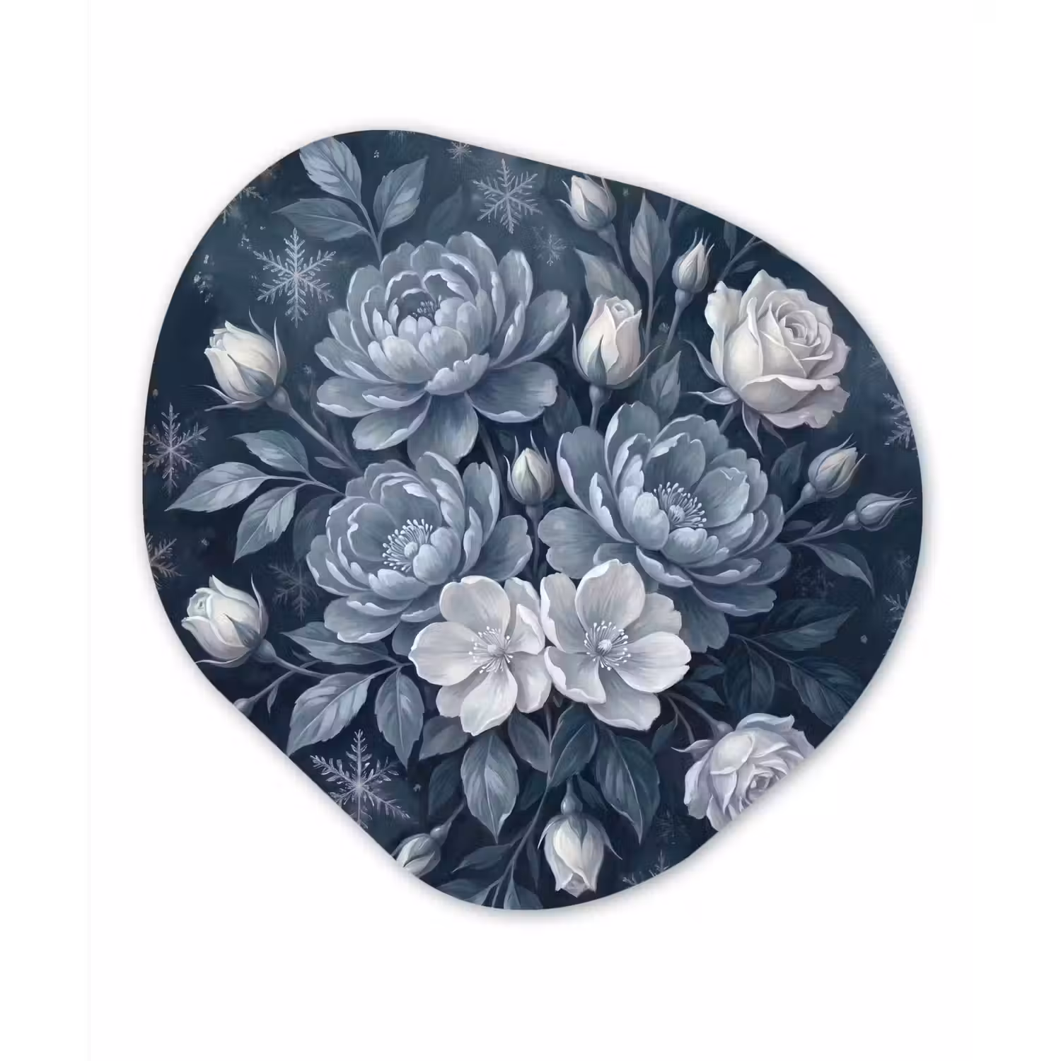 Bloemen - Boeket - Winter - Abstract - Blauw Wandcirkel Organisch Aluminium middel -3d