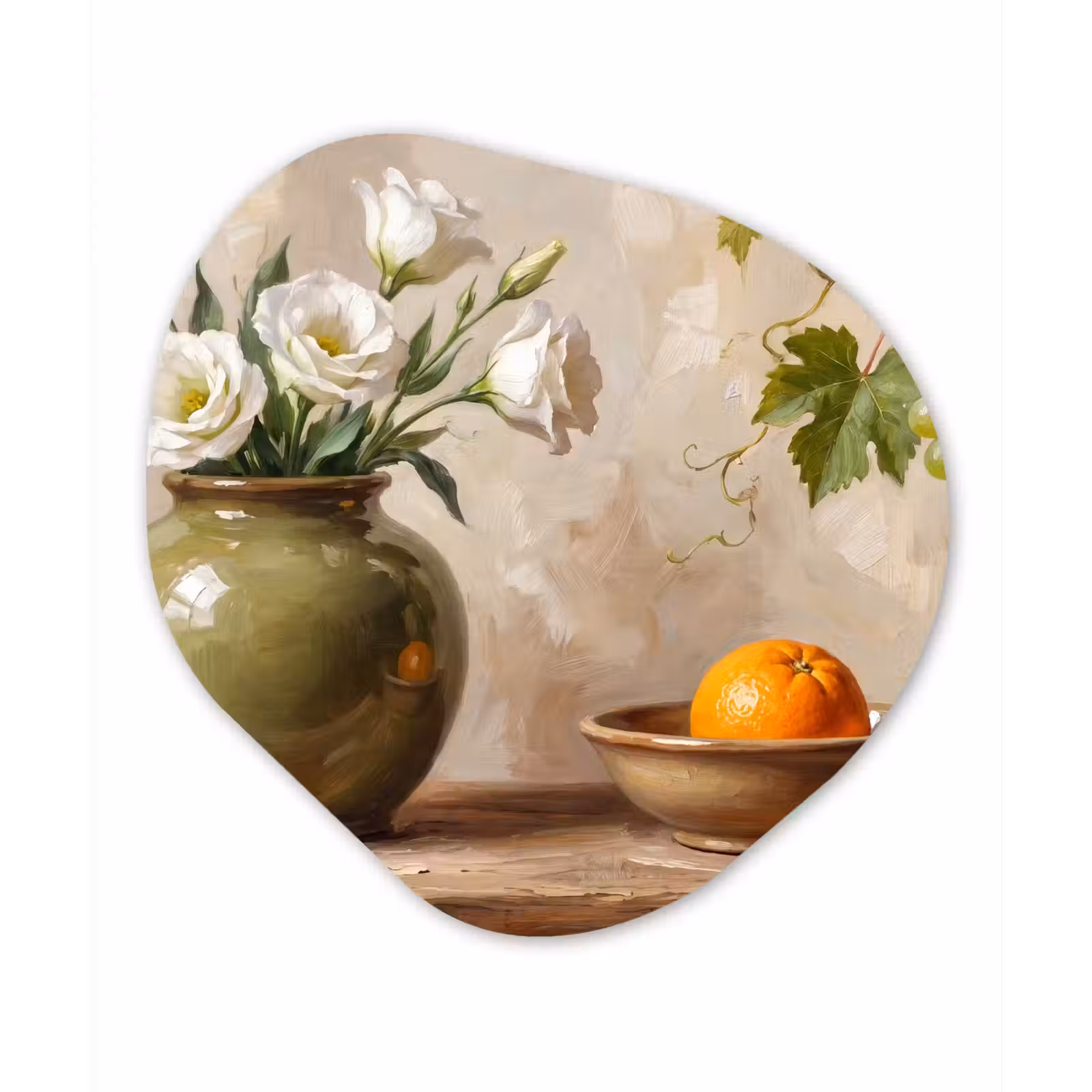 Organic painting - Aluminum -. Flowers - Fruit - Still Life - Bloemen - Fruit - Stilleven Wandcirkel Organisch Aluminium middel