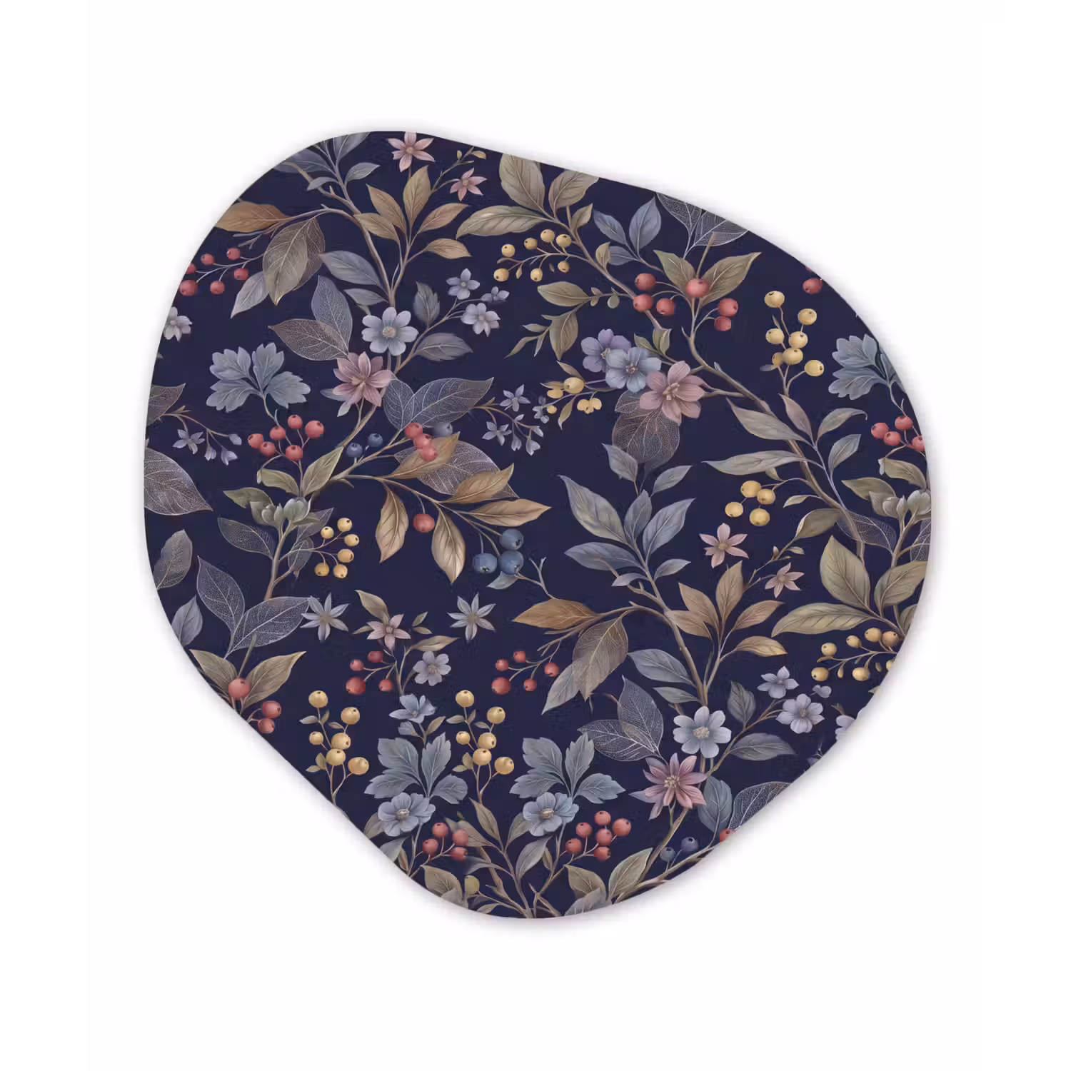 Bloemen - Bladeren - Patroon - Botanisch - Donkerblauw Wandcirkel Organisch Aluminium middel -3d