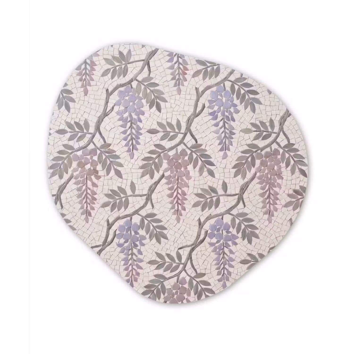 Bloemen - Mozaïek - Natuur - Patroon - Paars Wandcirkel Organisch Aluminium middel -3d