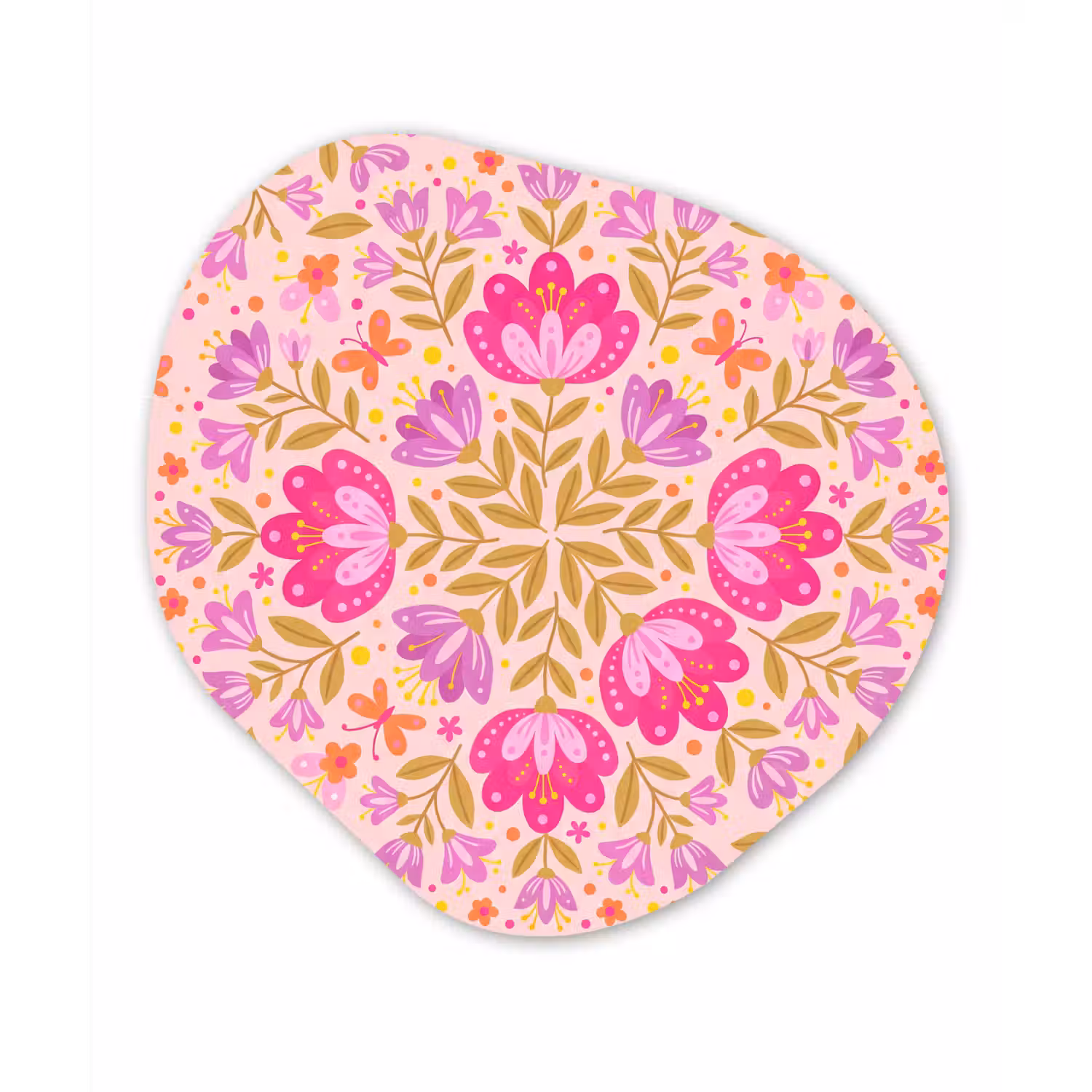 Bloemen - Patroon - Natuur - Abstract - Roze Wandcirkel Organisch Aluminium middel -3d