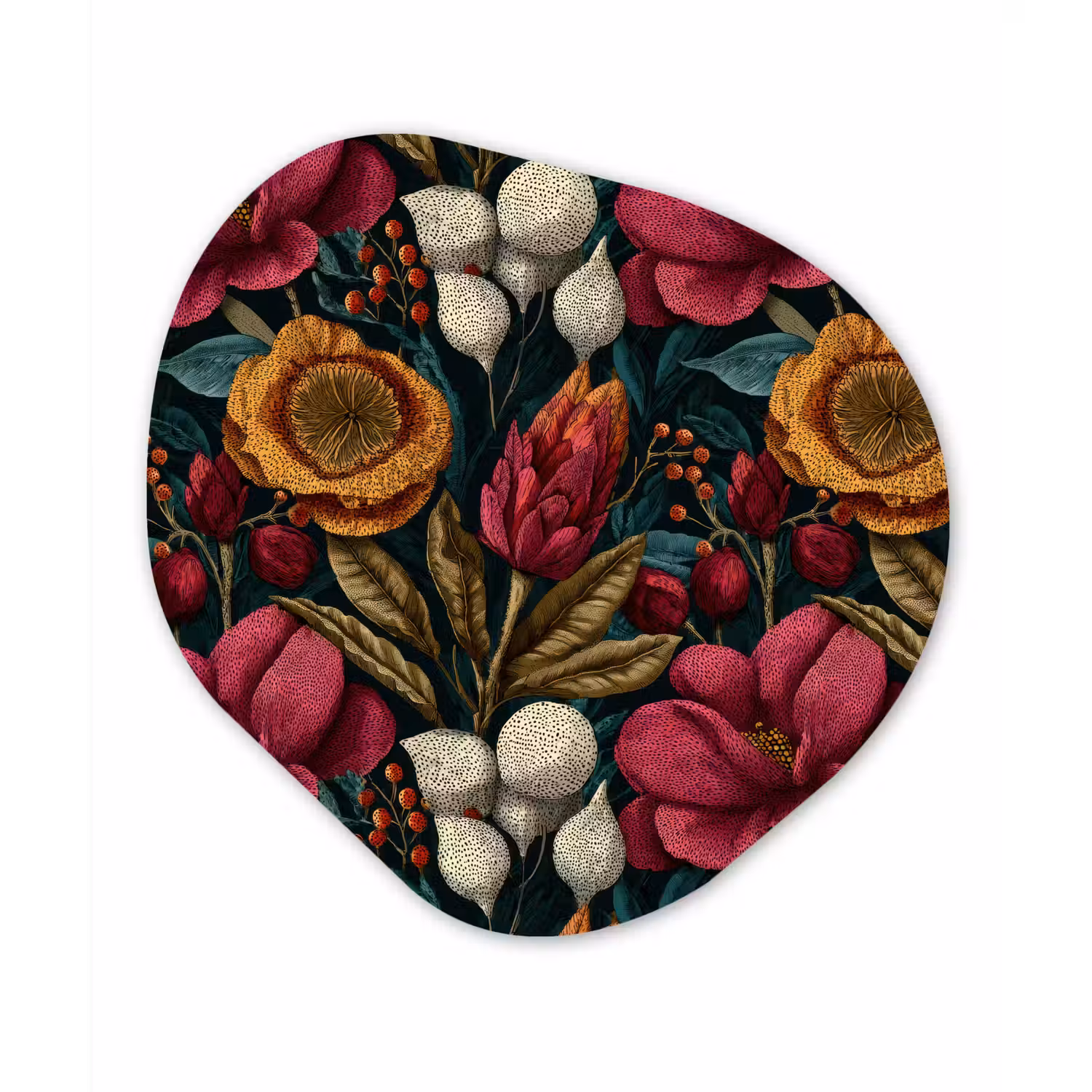 Bloemen - Patroon - Rood - Goud Wandcirkel Organisch Aluminium middel 851 -3d