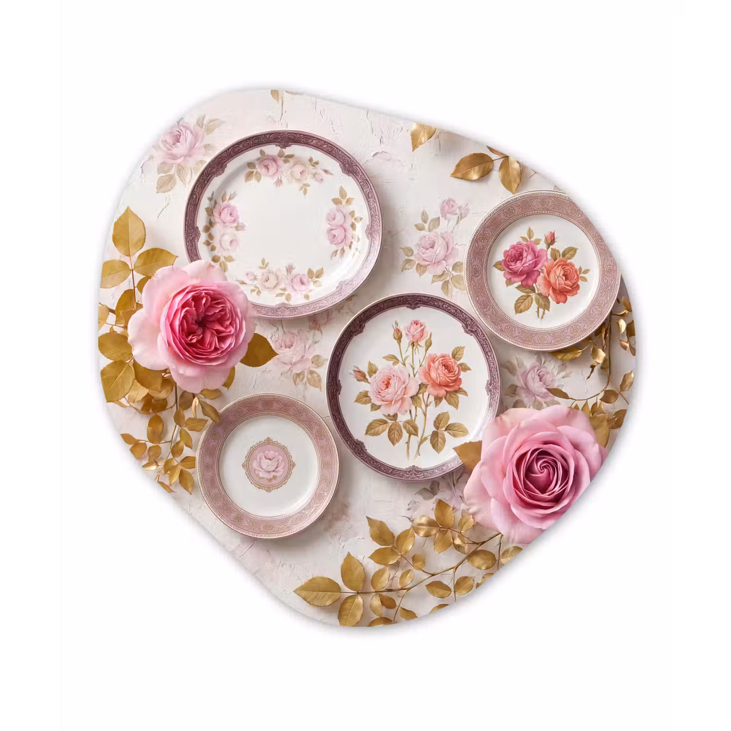 Bloemen - Patroon - Vintage - Roze - Decoratie Wandcirkel Organisch Aluminium middel -3d