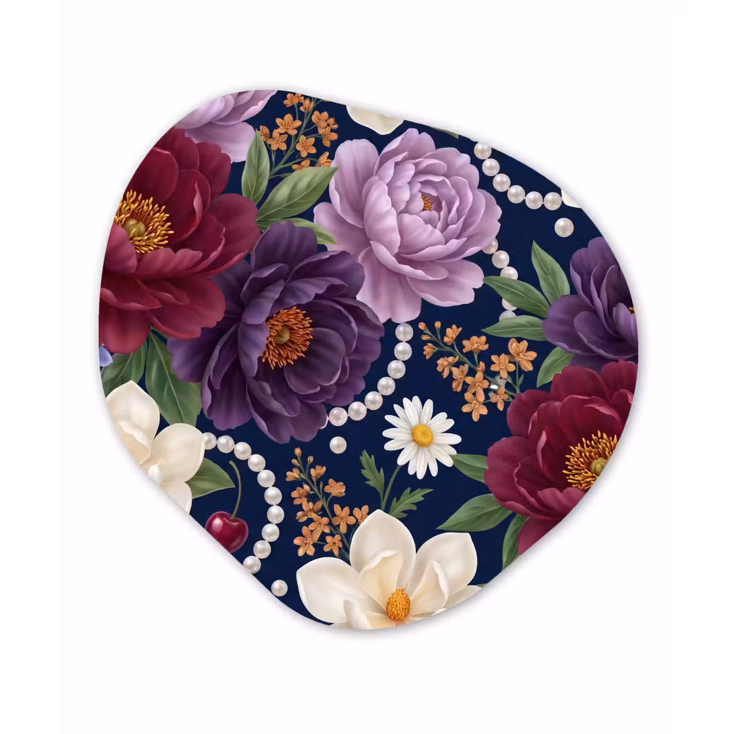 Bloemen - Parels - Decoratie - Modern - Blauw Wandcirkel Organisch Aluminium middel -3d