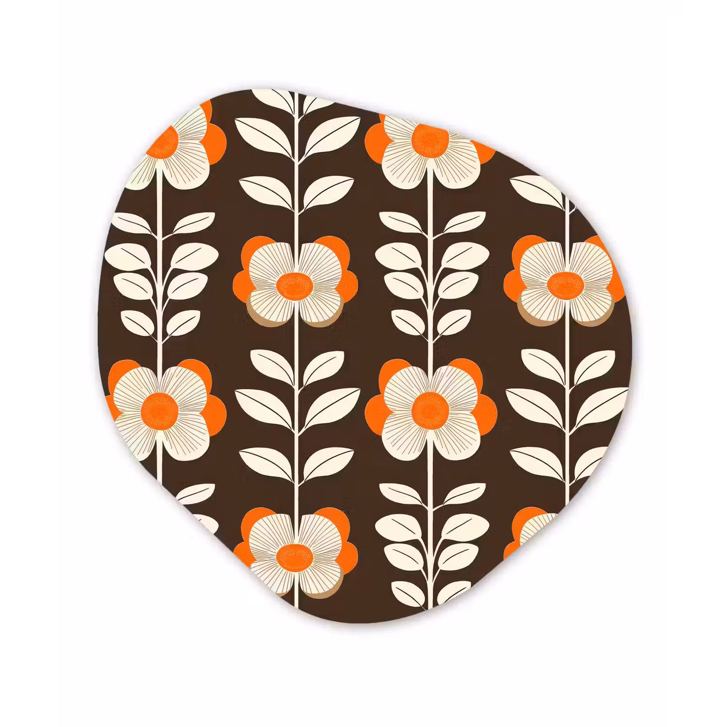 Bloemen - Retro - Bruin Wandcirkel Organisch Aluminium middel 851 -3d