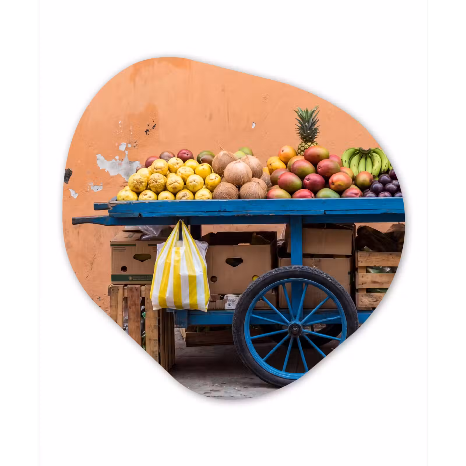 Organic painting - Aluminum -. Fruit - Cart - Street - Fruit - Kar - Straat Wandcirkel Organisch Aluminium middel