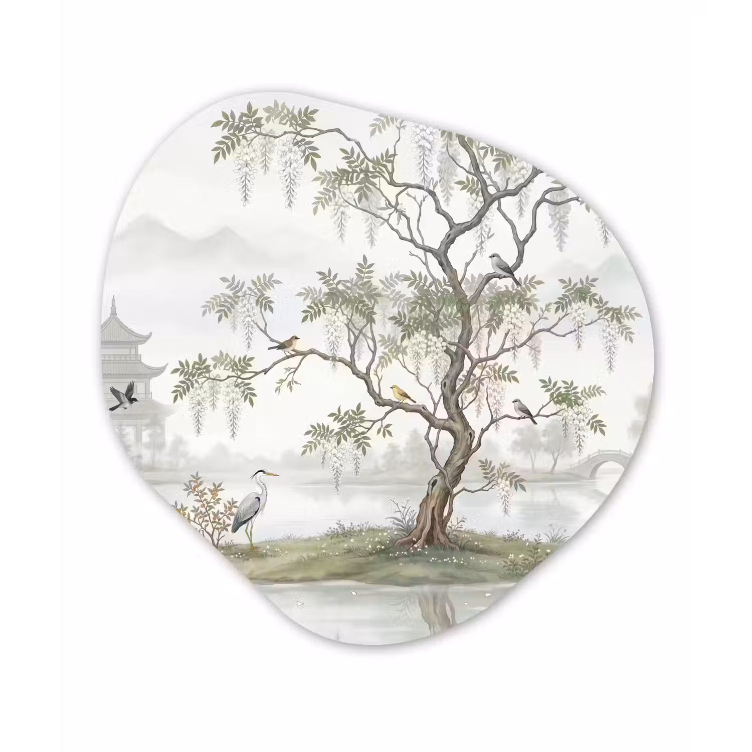 Reiger - Landschap - Groen Wandcirkel Organisch Aluminium middel -3d