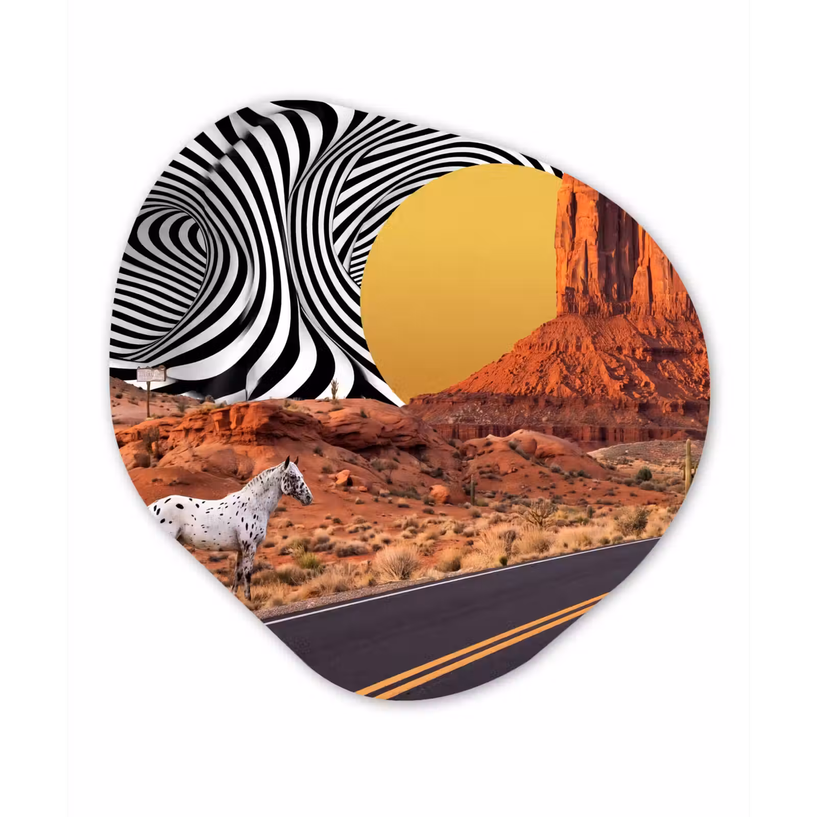 Organic painting - Aluminum -. Horse - Desert - Nature - Paard - Woestijn - Natuur Wandcirkel Organisch Aluminium middel