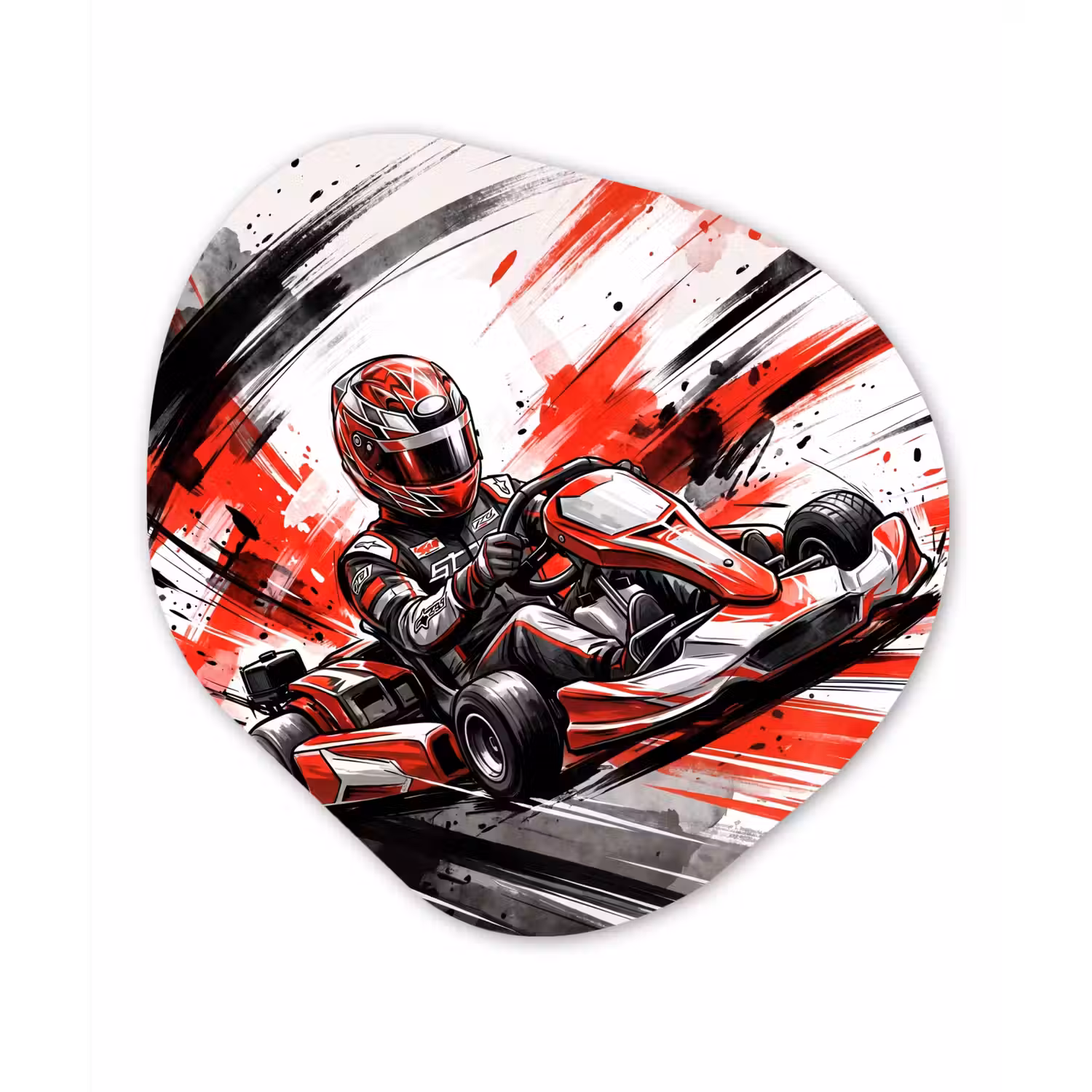 Kart - Coureur - Snelheid - Rood Wandcirkel Organisch Aluminium middel -3d
