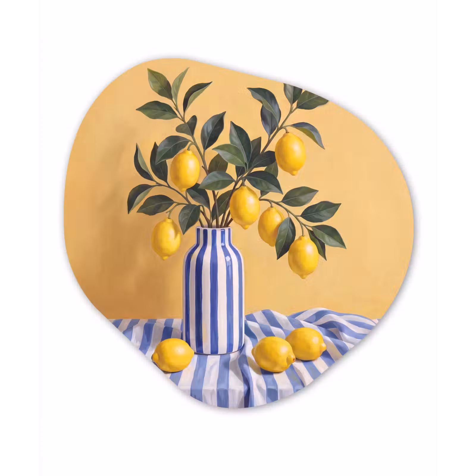 Organic painting - Aluminum -. Lemon - Still Life - Modern - Citroen - Stilleven - Modern Wandcirkel Organisch Aluminium middel