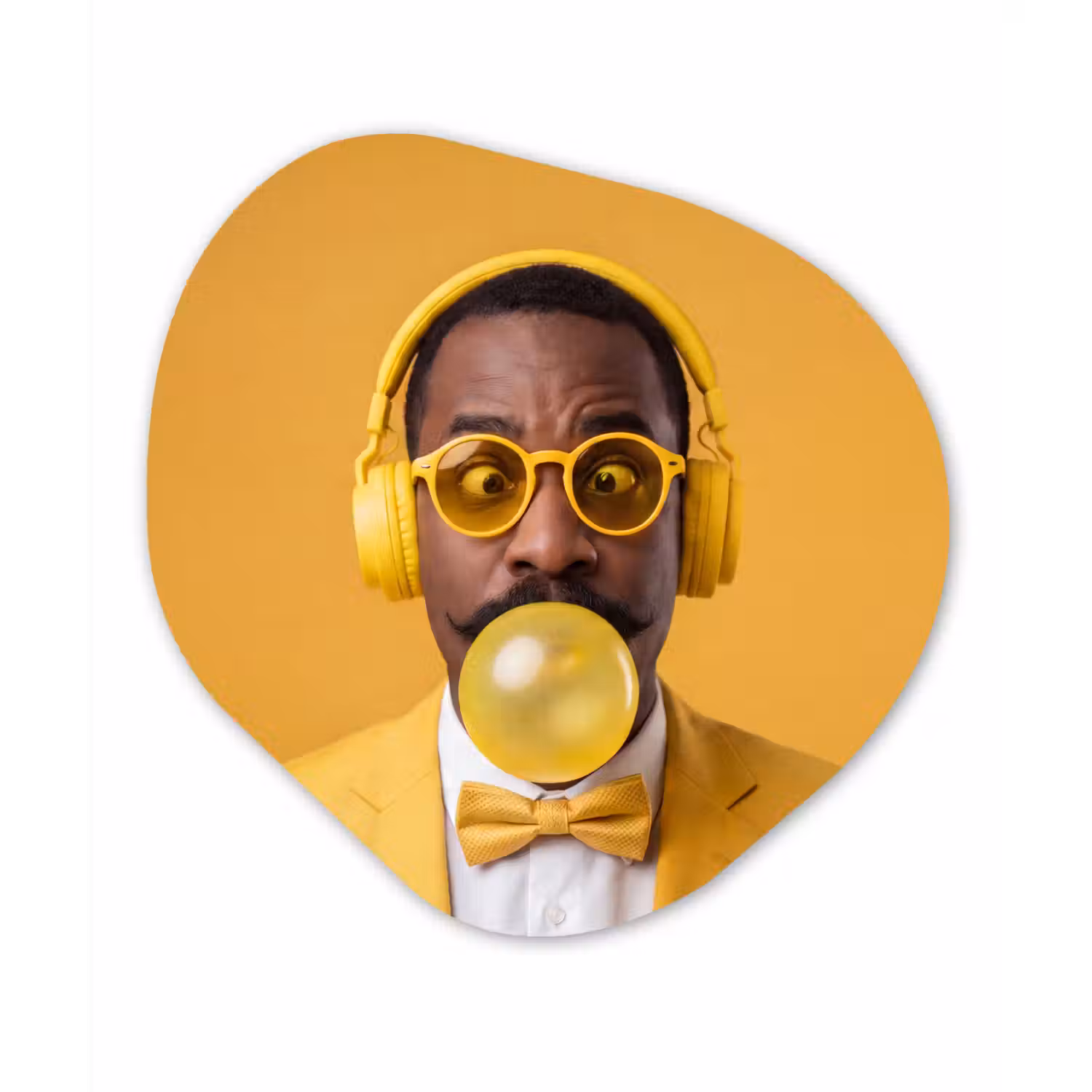 Man - Bubblegum - Portret - Geel - Modern Wandcirkel Organisch Aluminium middel -3d
