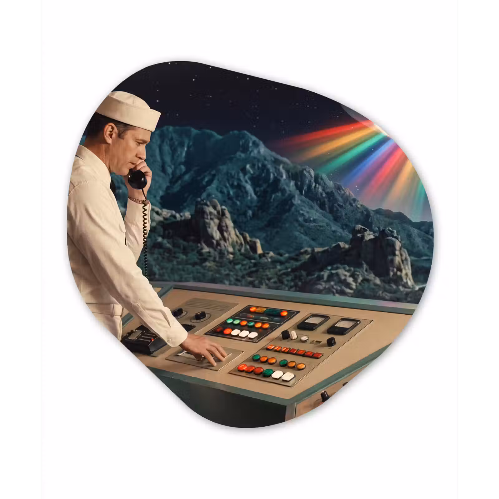 Organic painting - Aluminum -. Man - Control Room - Beach - Man - Controlekamer - Strand Wandcirkel Organisch Aluminium middel