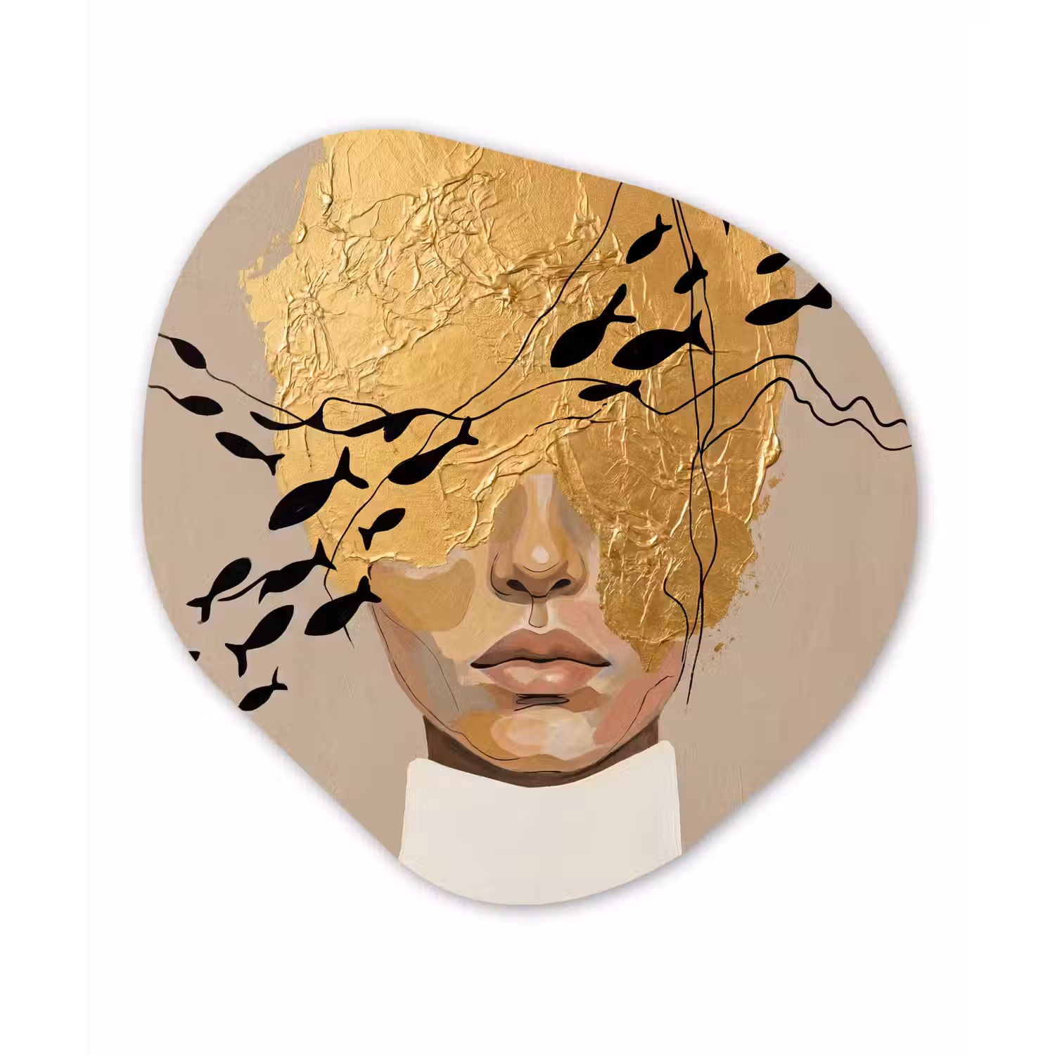 Modern - Vrouw - Goud Wandcirkel Organisch Aluminium middel -3d