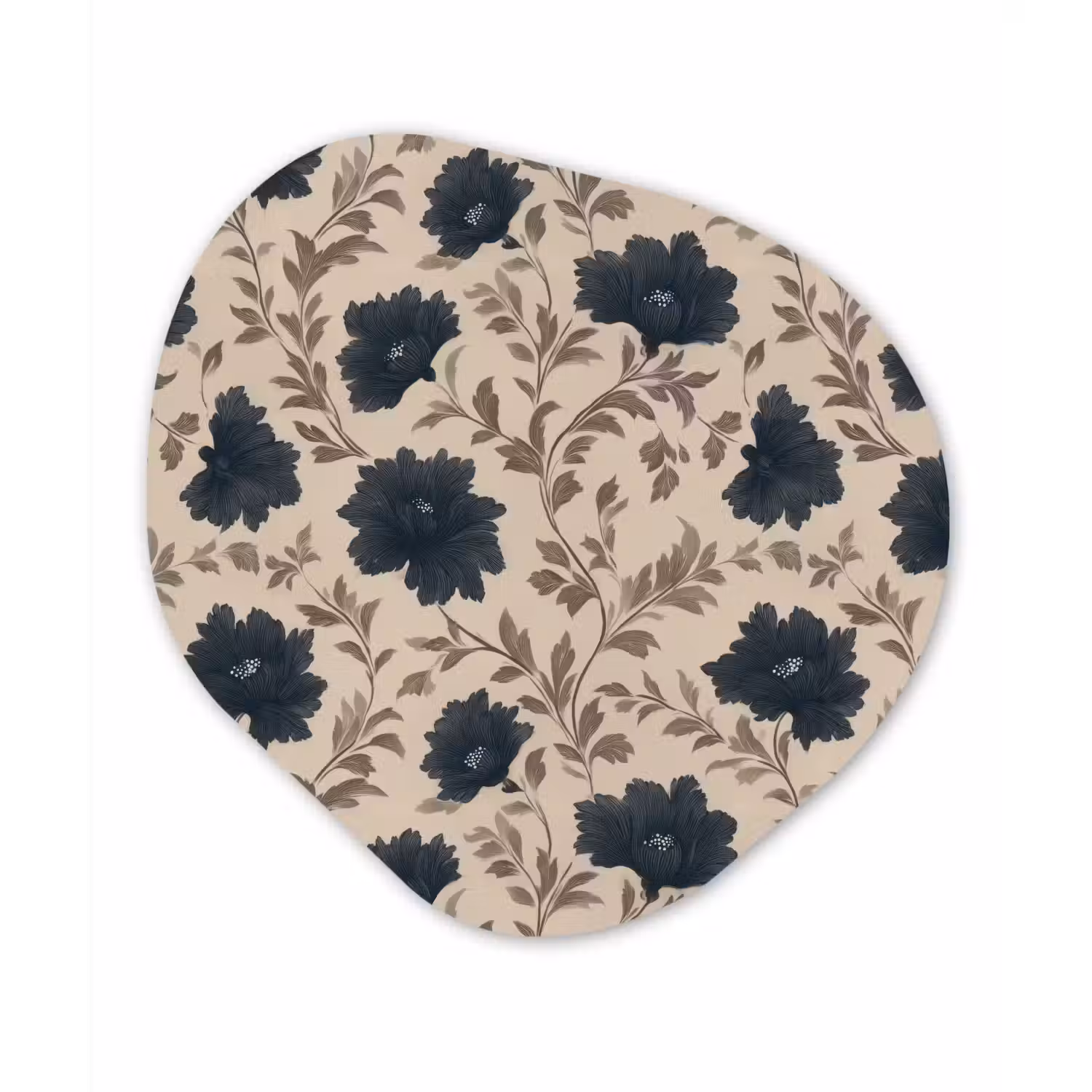Motief - Bloemen - Zwart - Beige Wandcirkel Organisch Aluminium middel 851 -3d