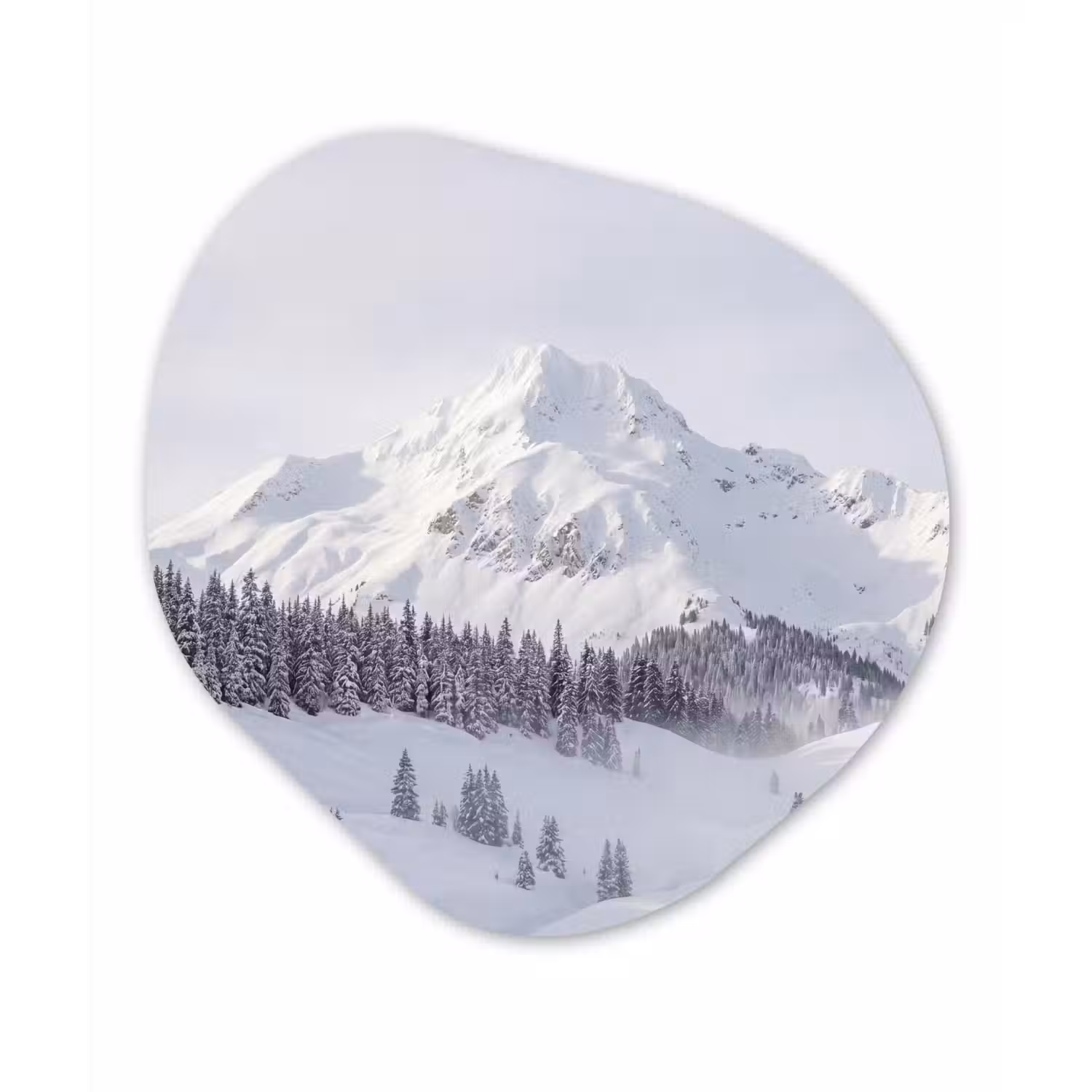 Berg - Sneeuw - Winter - Natuur - Wit Wandcirkel Organisch Aluminium middel -3d