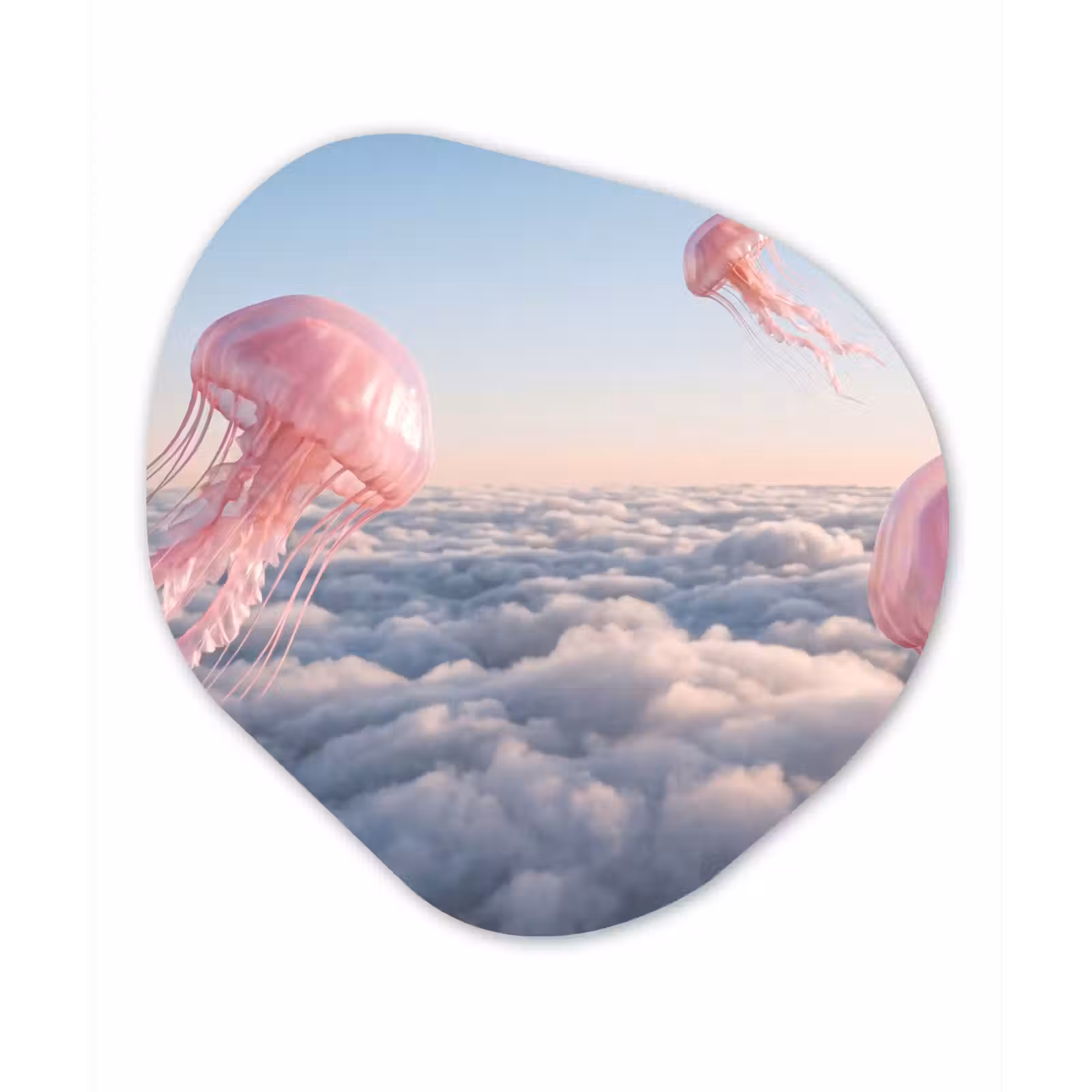 Organic painting - Aluminum -. Pink Animal - Clouds - Roze dier - Wolken Wandcirkel Organisch Aluminium middel