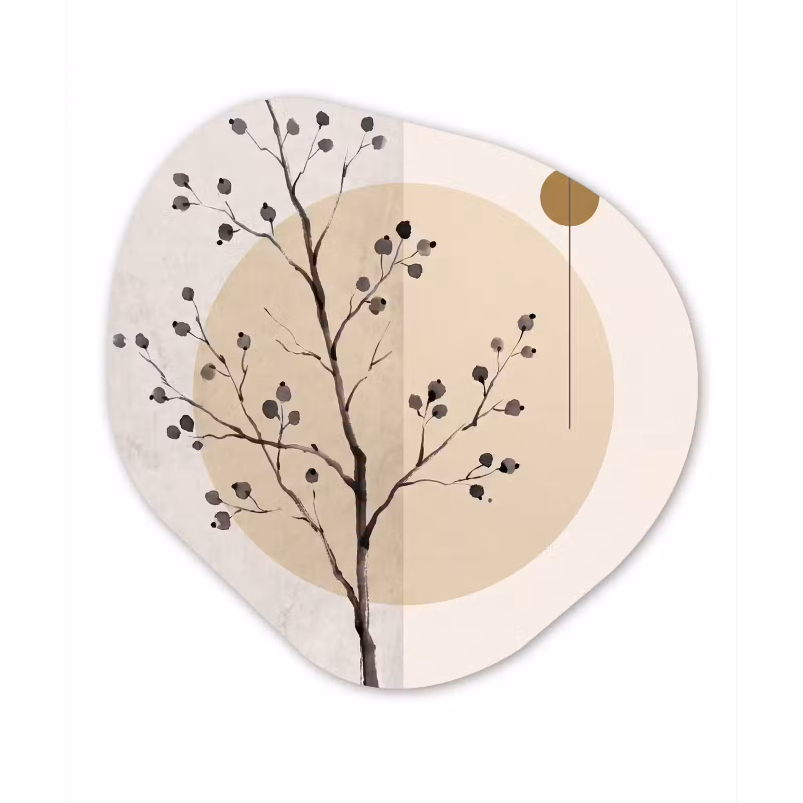 Organic painting - Aluminum -. Plant - Abstract - Beige - Plant - Abstract - Beige Wandcirkel Organisch Aluminium middel