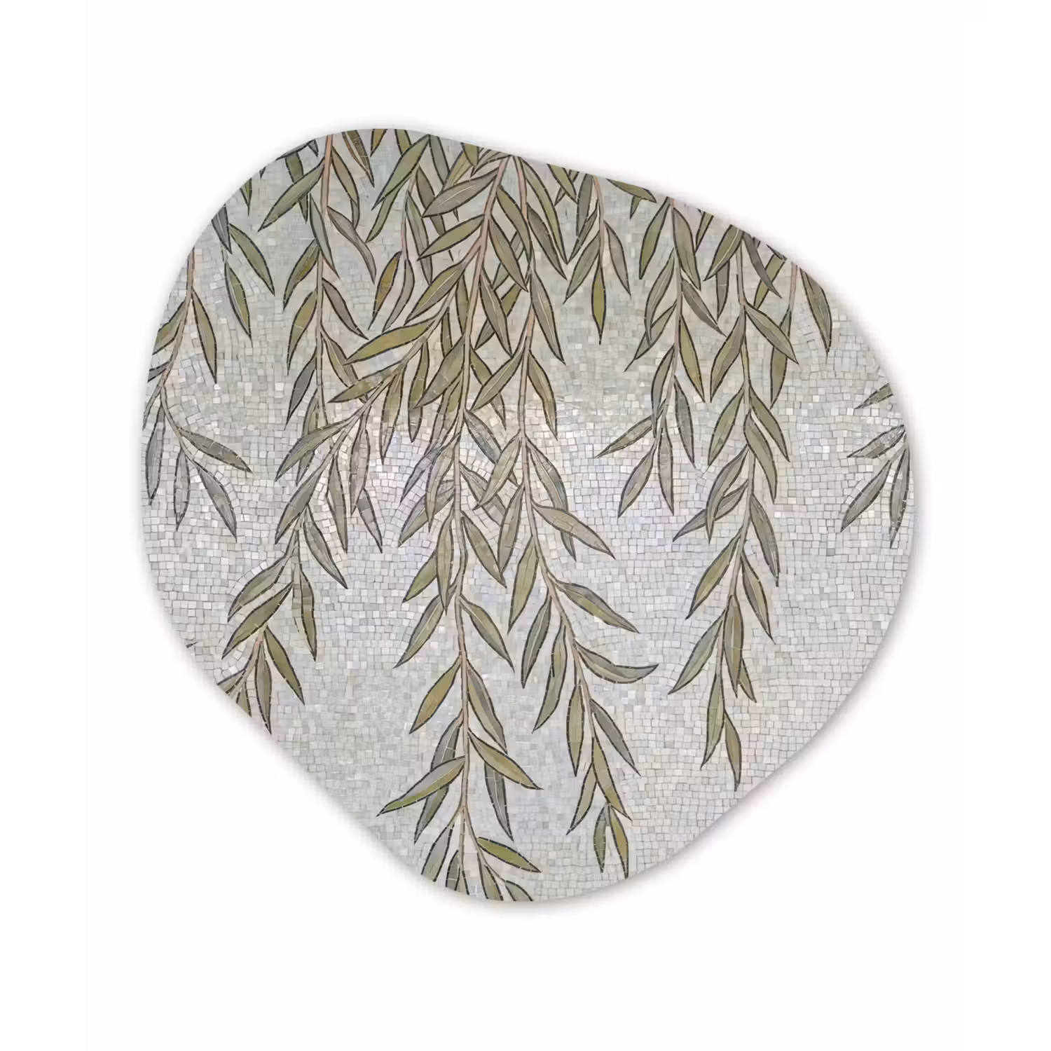 Planten - Mozaïek - Patroon - Groen - Blauw Wandcirkel Organisch Aluminium middel -3d