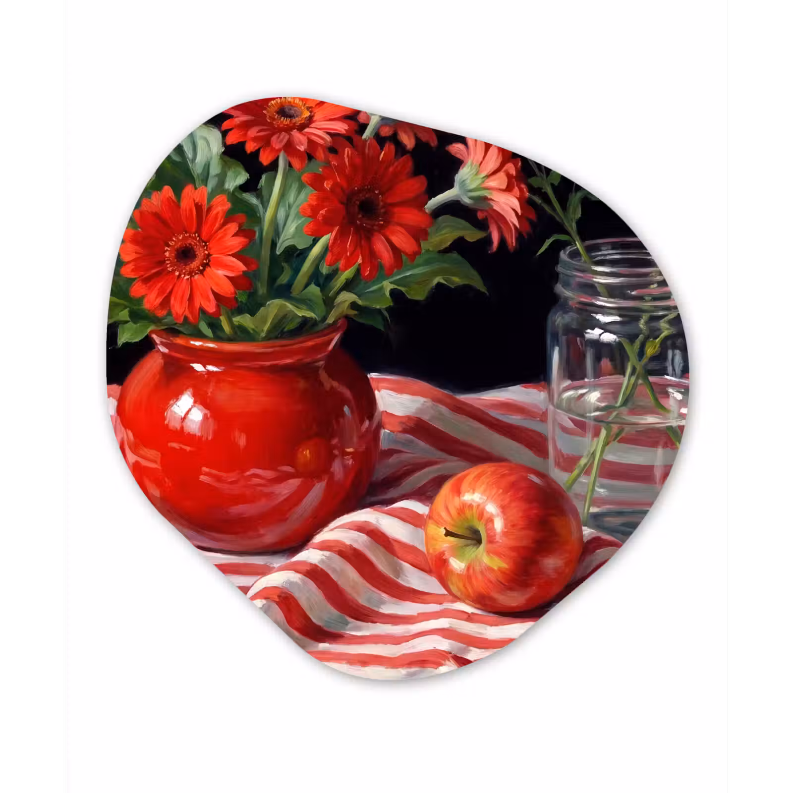 Organic painting - Aluminum -. Red Flowers - Vase - Rode bloemen - Vaas Wandcirkel Organisch Aluminium middel