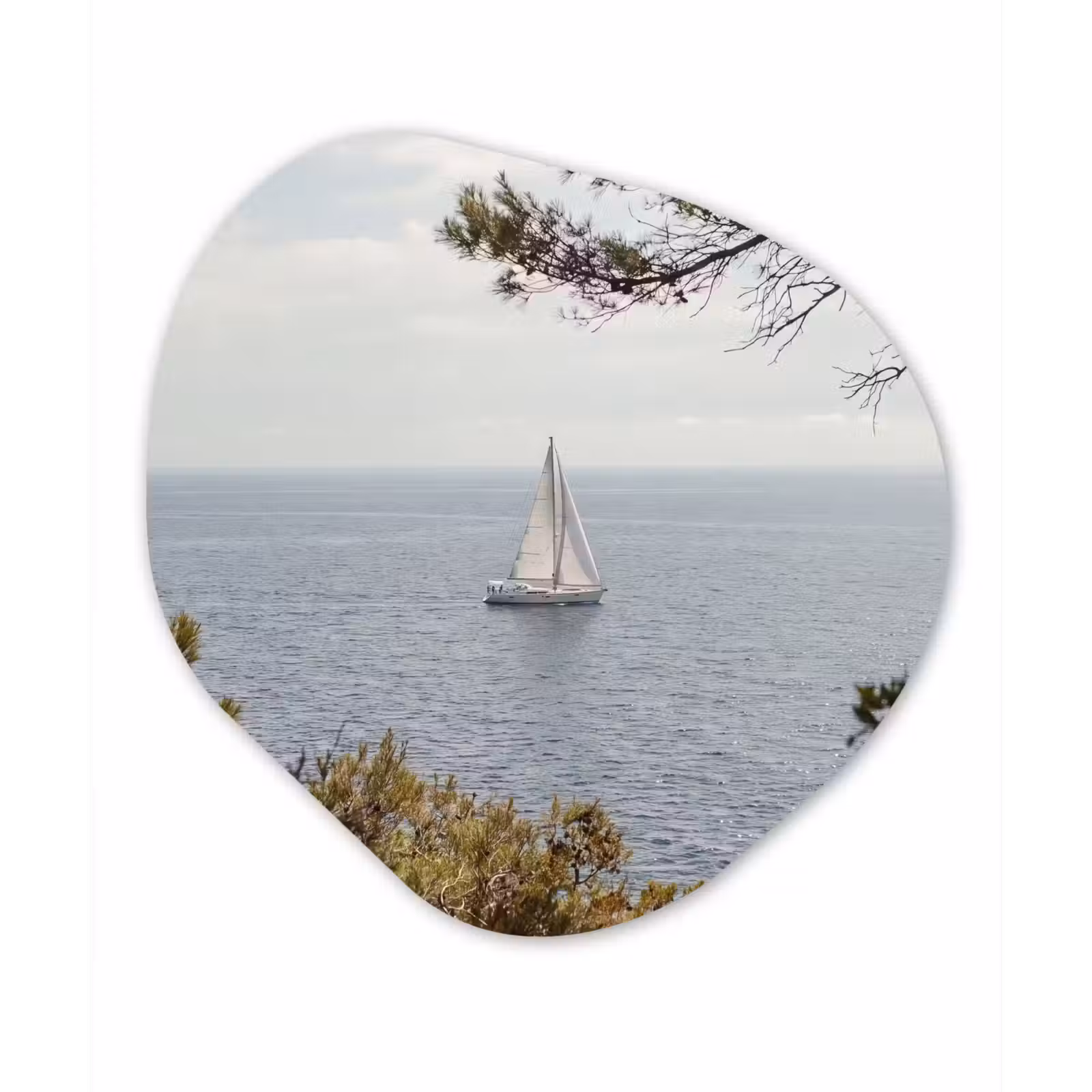 Organic painting - Aluminum -. Sailboat - trees - water - Zeilboot - bomen - water Wandcirkel Organisch Aluminium middel