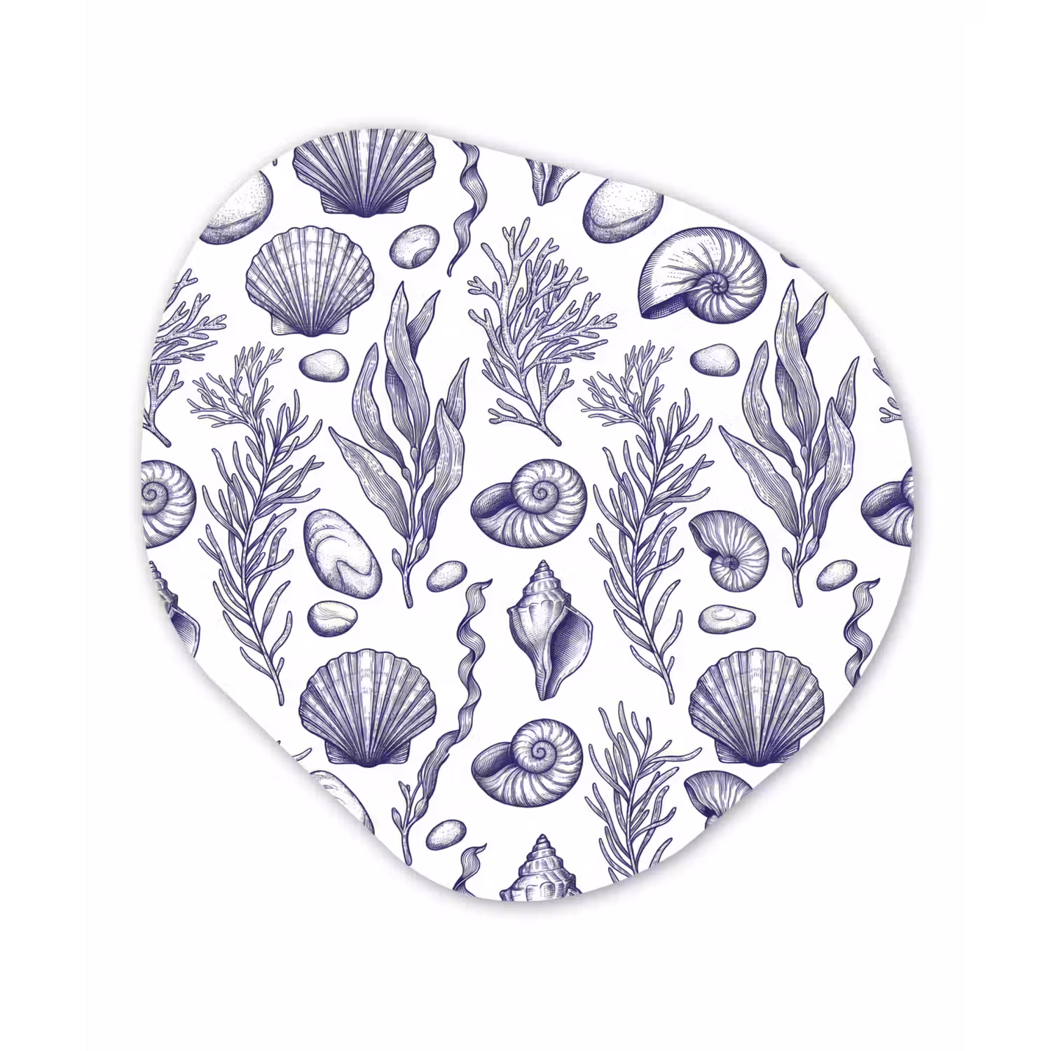 Schelpen - Zeewier - Oceaan - Illustratie - Blauw Wandcirkel Organisch Aluminium middel -3d