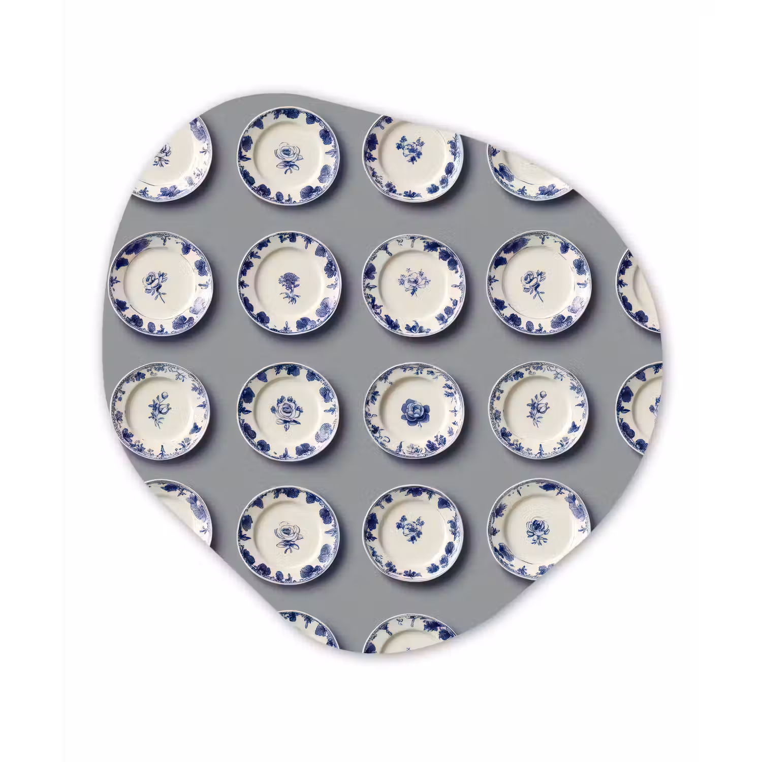 Borden - Bloemen - Blauw - Wit Wandcirkel Organisch Aluminium middel 851 -3d