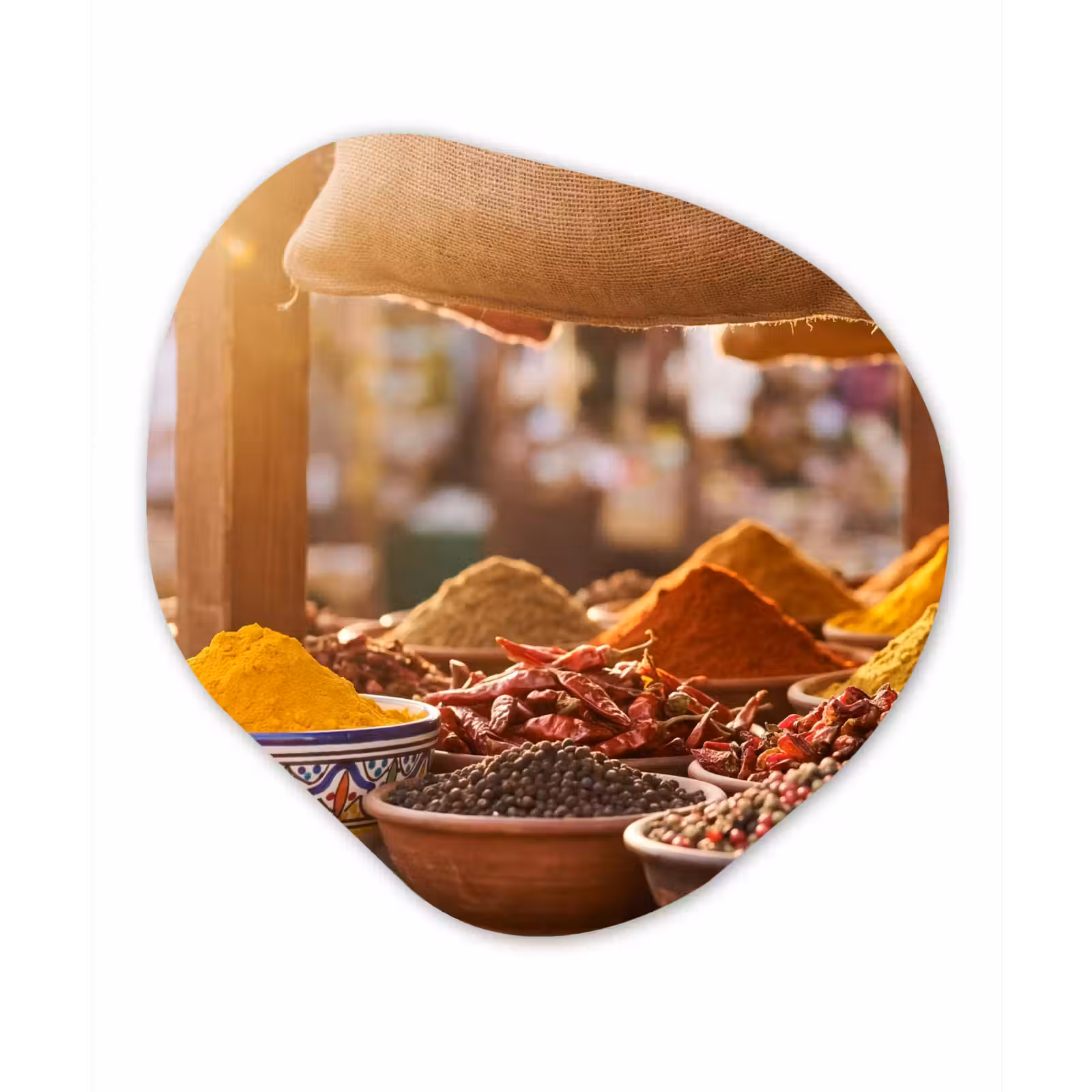 Organic painting - Aluminum -. Spices - Market - Colorful - Specerijen - Markt - Kleurrijk Wandcirkel Organisch Aluminium middel
