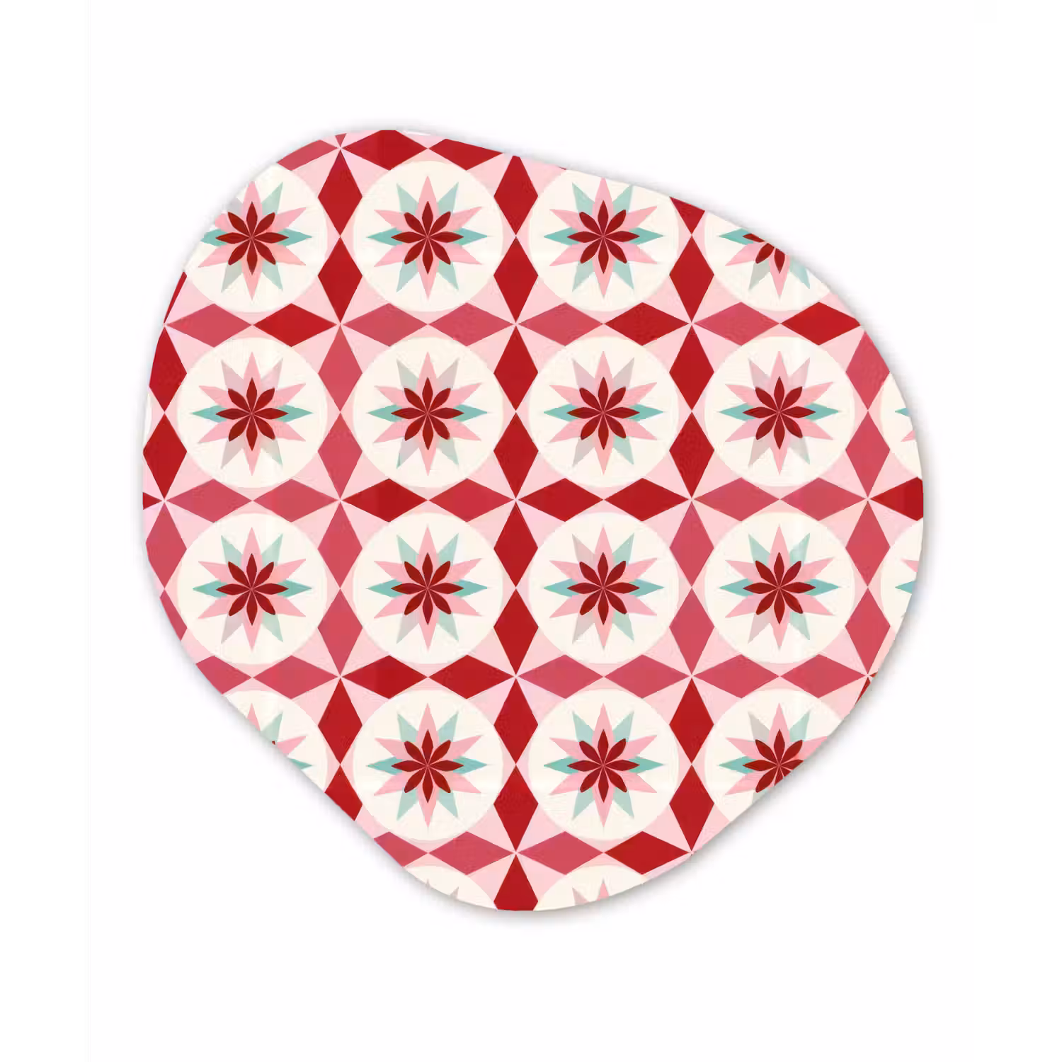 Tegelpatroon - Sterren - Retro - Roze - Mintgroen Wandcirkel Organisch Aluminium middel 851 -3d